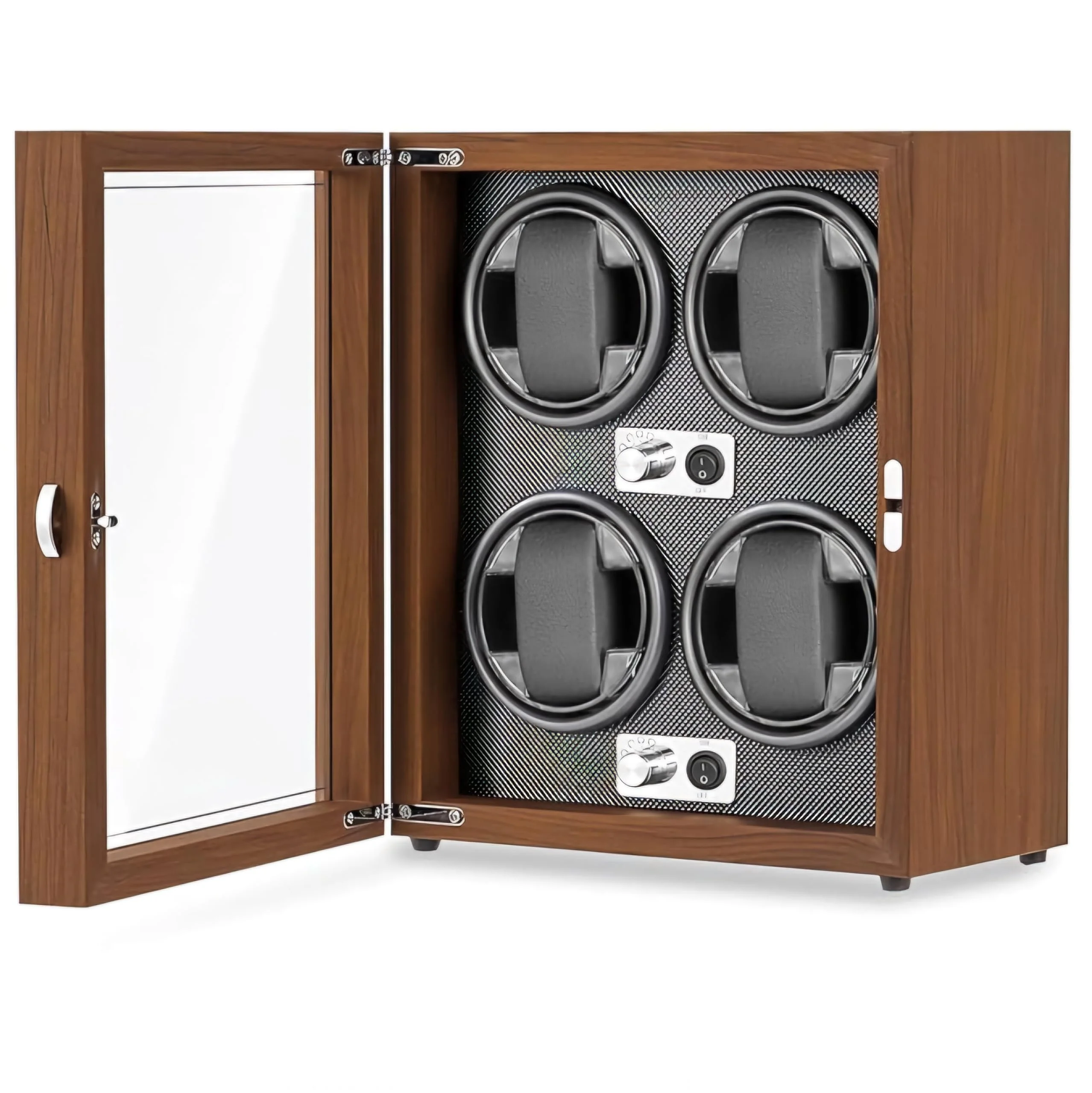 Olvy Uhrenbeweger für 4 Uhren, Watchwinder Box, Extrem Leiser Mabuchi Motor, Flexiblem Uhrenkissen, Watch Winder