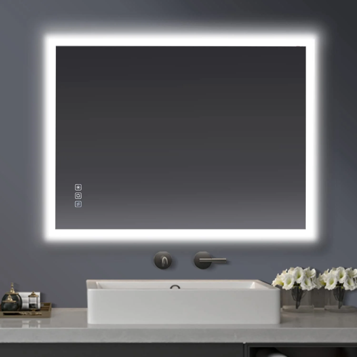 furduzz Badezimmerspiegel 80x60 cm, Wandspiegel LED Badspiegel Multifunktions Badspiegel mit Beleuchtung Einstellbares Licht, Antibeschlag, Dimmbare Speicherfunktion, Vertikal&Horizontal