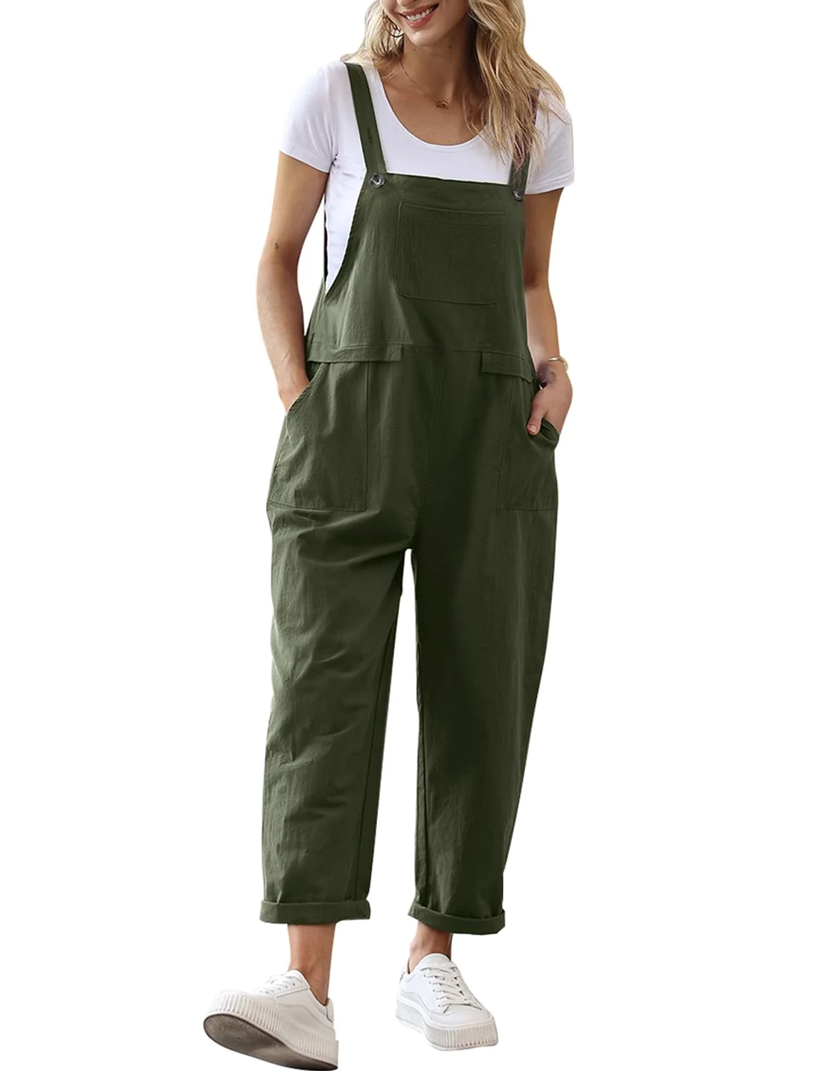 YESNO Damen Latzhose Sommer Oversize Trägerhose Beiläufig Loose Bib Pants Overall Baggy Jumpsuit Strampler Sommerhose mit Träger PV9DE