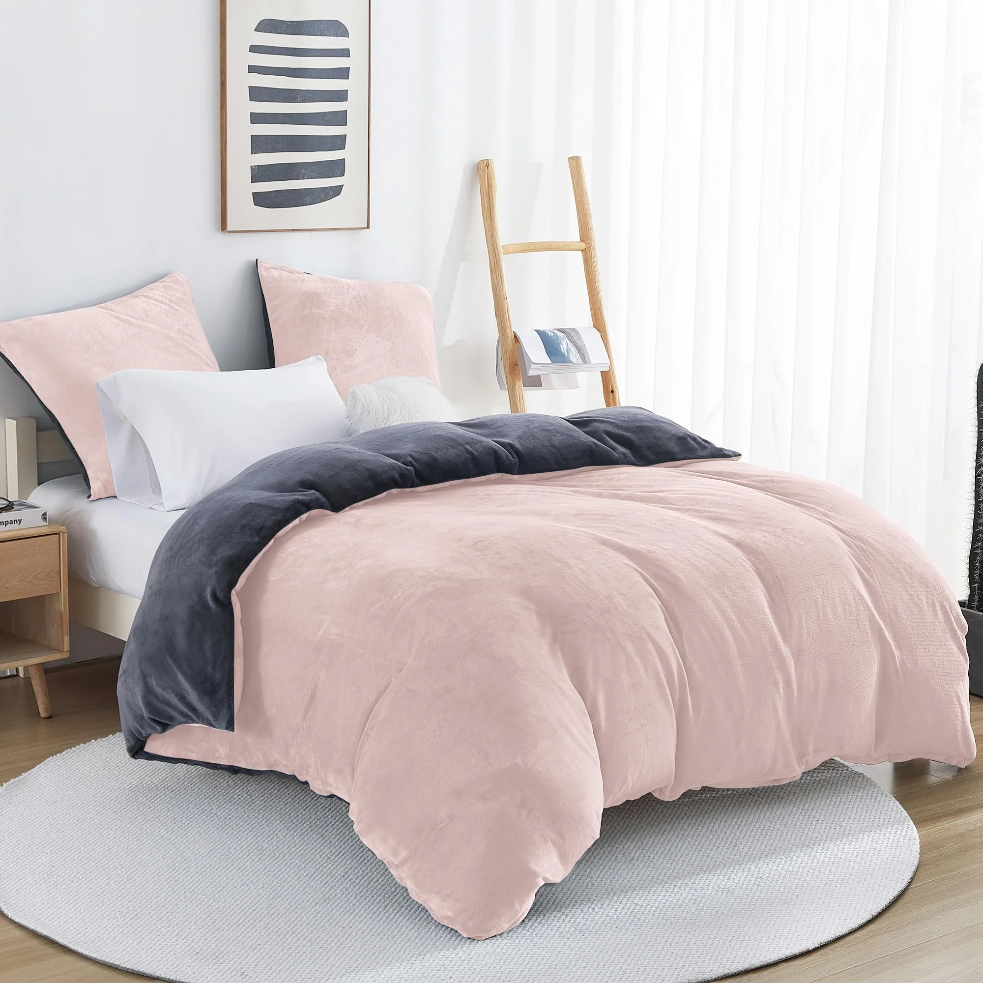 Viviland Winter Flanell Bettwäsche 155x220cm Bettdeckenbezug-Set Für Winter 1 Kissenbezüge 80x80cm- Rosa Fleece Dicke Winterbettwäsche - Warme Kuschelige Bettdeckenbezug mit Reißverschluss
