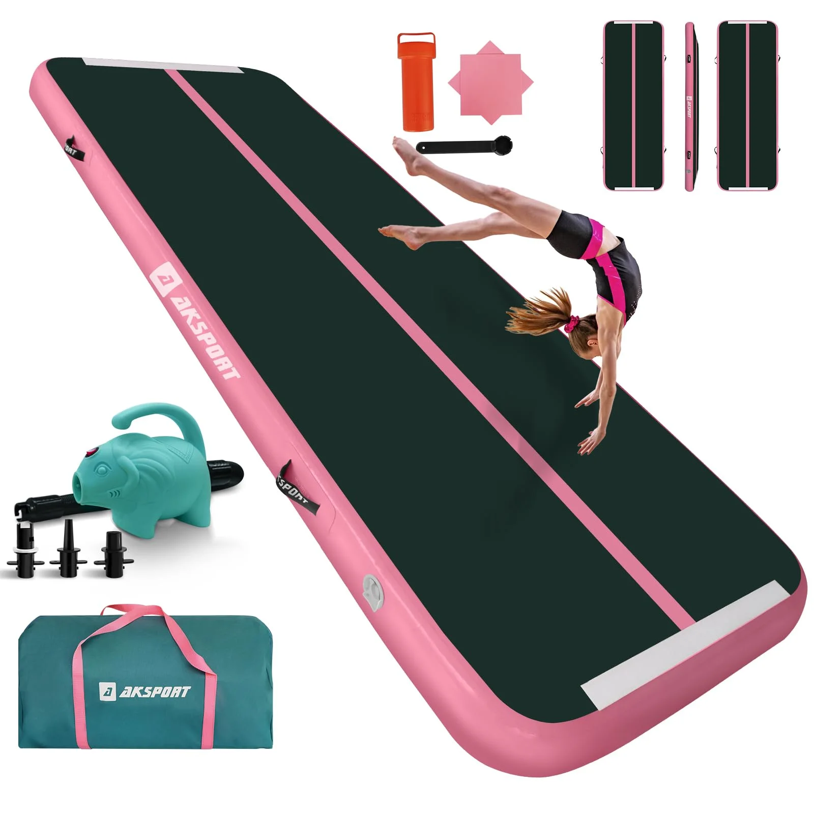 AKSPORT Air Matte Track Tumbling Matte,3/4/5/6m Aufblasbar Gymnastikmatte Turnmatte Tumbling Matten 10/20cm hoch mit Luftpumpe für Zuhause/Taumel/Turnhalle/Ausbildung/Cheerleading