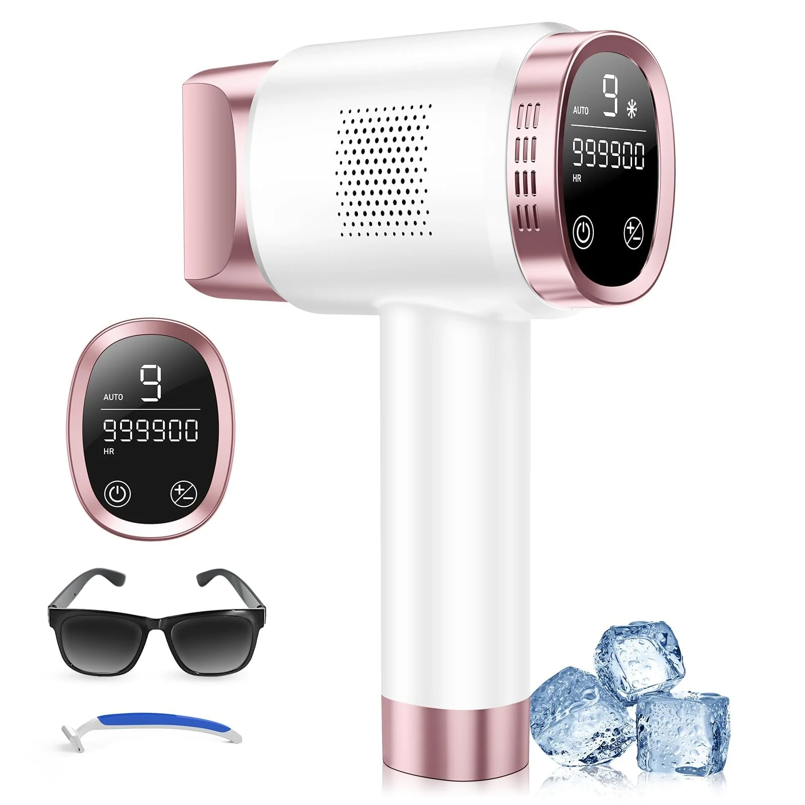 21J IPL Geräte Haarentfernung mit 8℃ Eiskühlsystem, Laser Haarentfernung 9 Stufen & 600 NM Rotlicht, LCD-Touchscreen IPL Haarentfernungsgerät für Frauen Männer, Gesicht Arm Bikinizone Körper, Rose