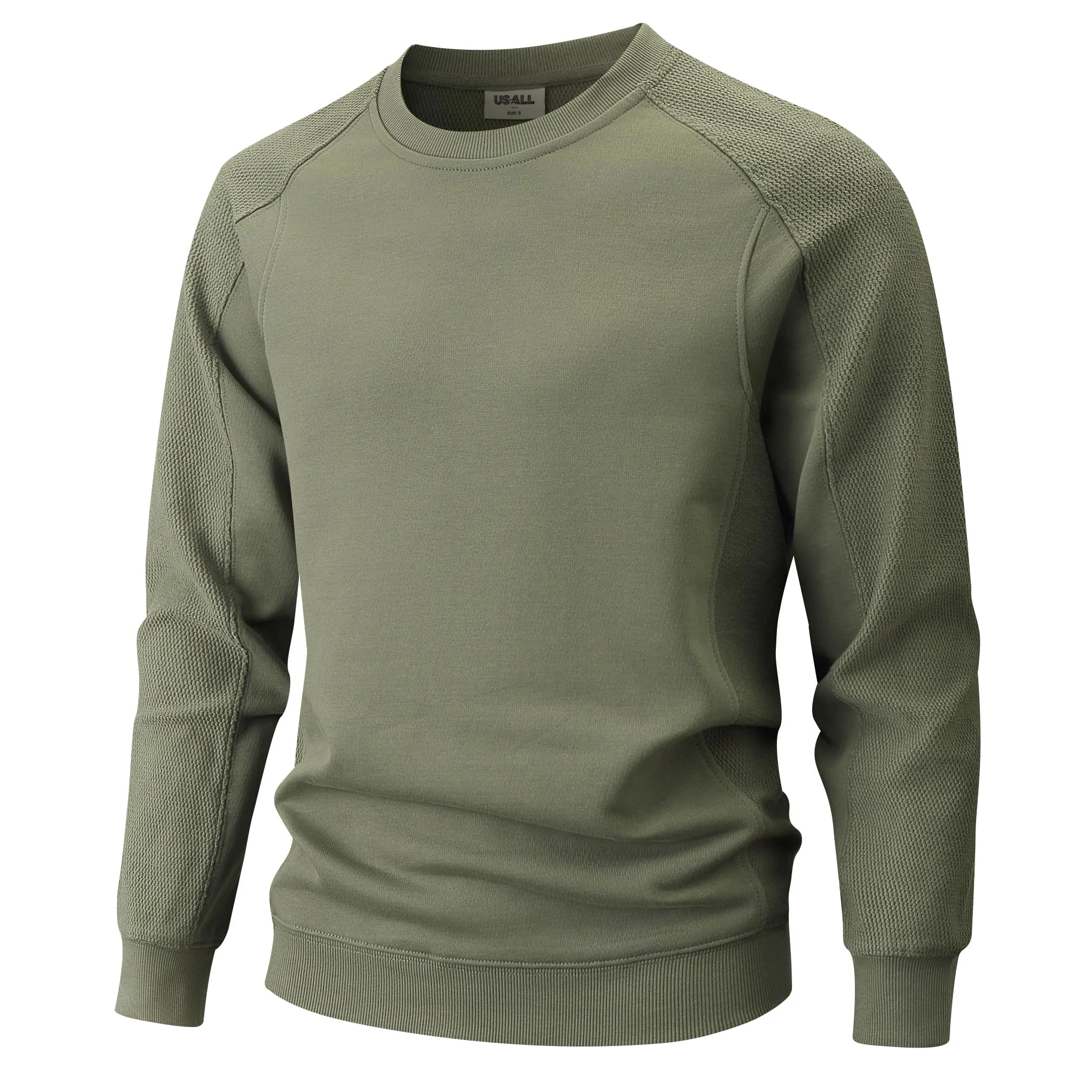 USALL Sweatshirts für Herren 100% Baumwolle Schwergewicht Pullovers Männer Langarm Casual Sweatshirt