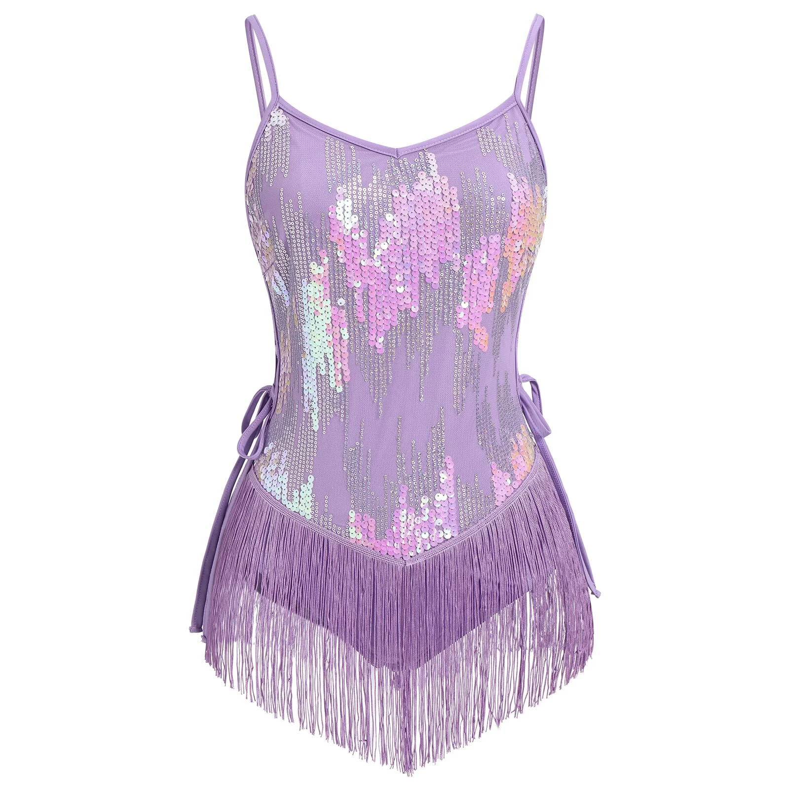 EFOGEP Damen Latein Tanz Pailletten Fransen Bodysuit Sparkly Quaste Lace Up Leotard Sexy Festival Rave Konzert Cocktail Party Outfits