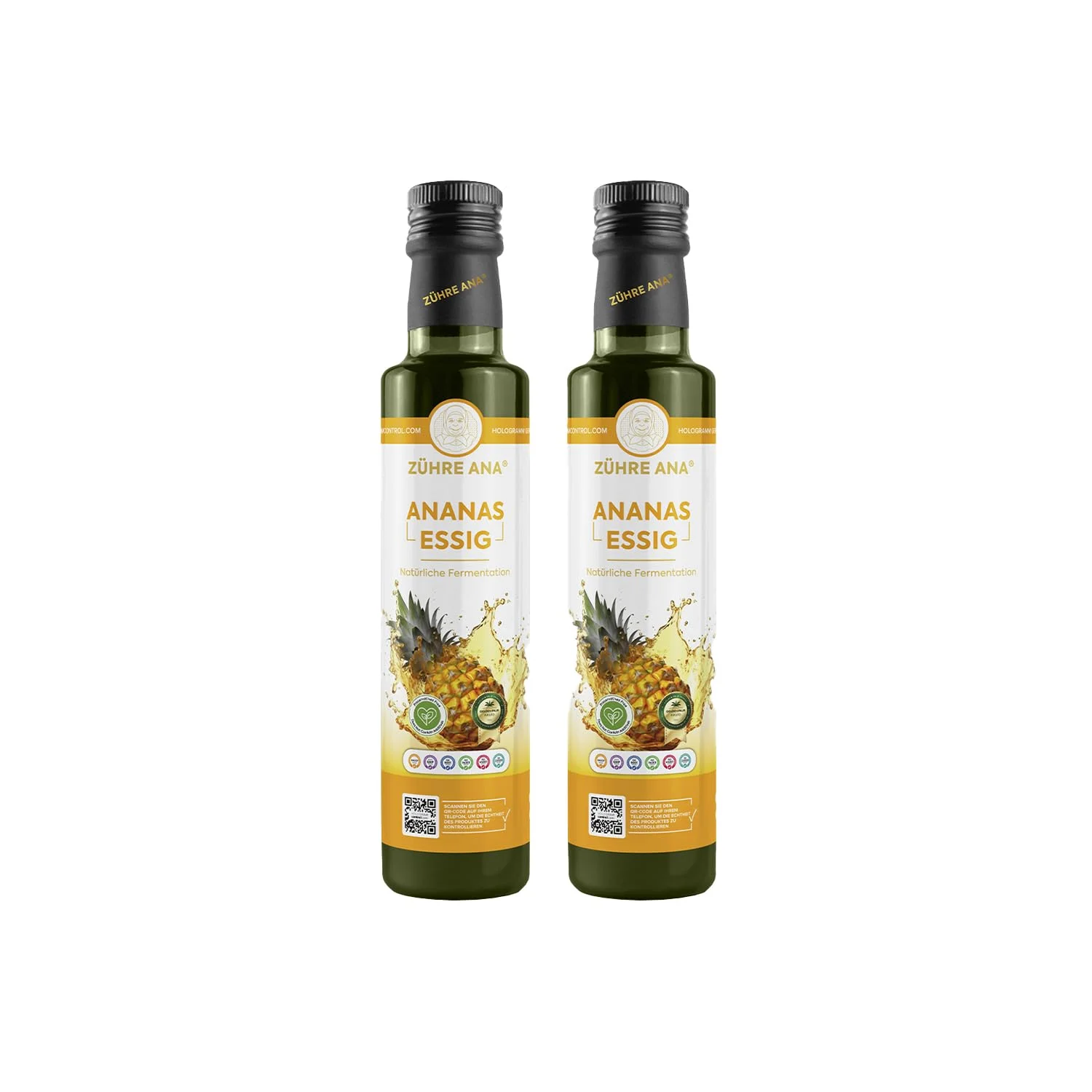 Zühre Ana Ananas-Essig (2X500ml) – Natürlich fermentiert – Fördert Fettverbrennung – Hautgesundheit & Stoffwechselausgleich – Natürlicher Entgiftung – Vegan
