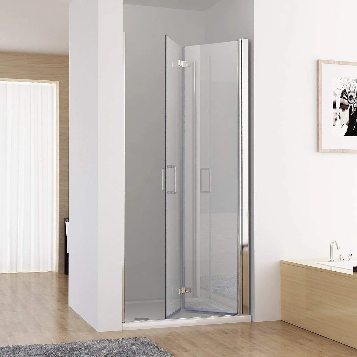 MIQU Nischentür 100 x 197 cm Duschabtrennung 180° Schwingtür Falttür Duschwand Dusche NANO Echtglas DP