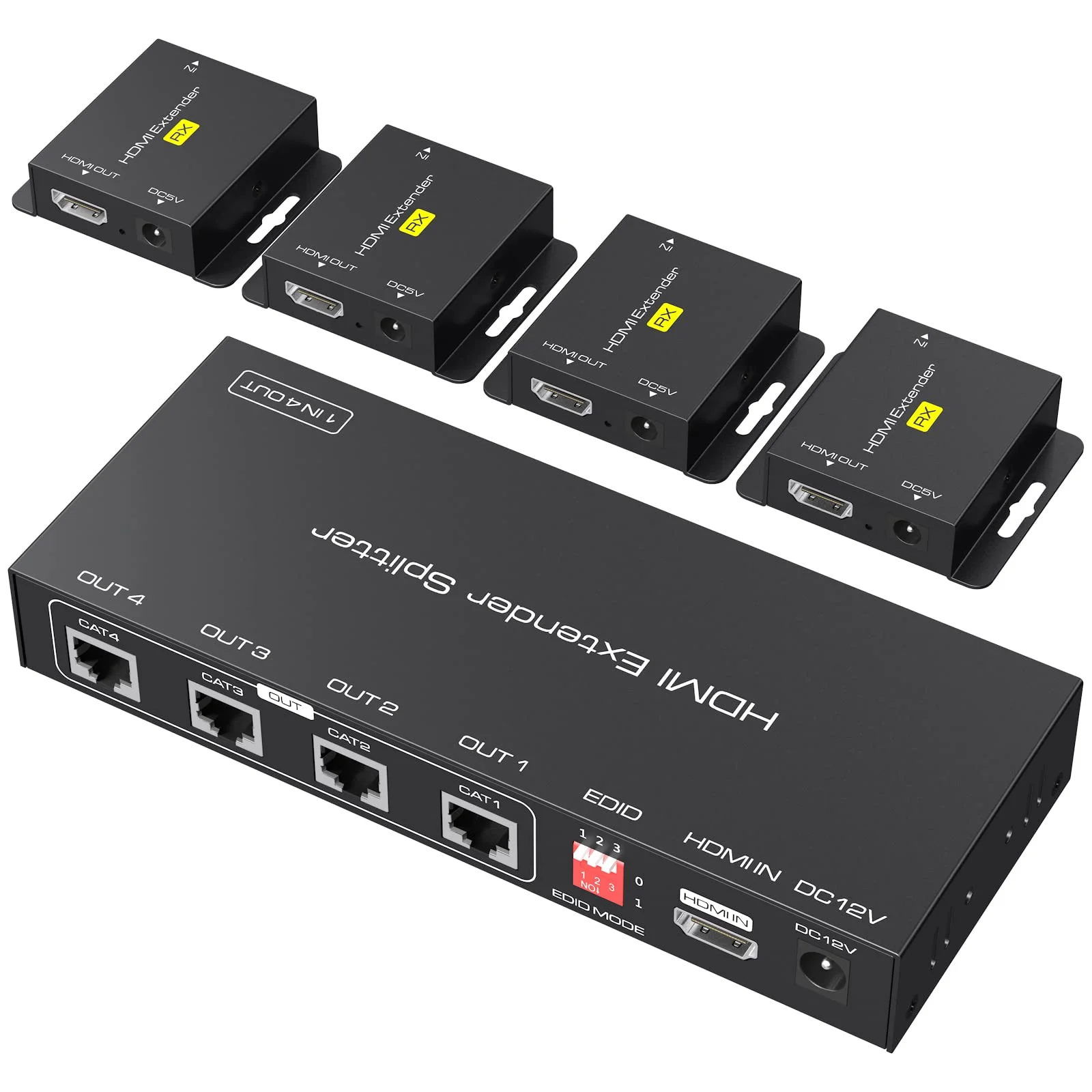 VPFET HDMI Extender Splitter über Cat5e 6 165ft 1 In 4 Out Übertragung Balun Ethernet Unterstützt 1080p HDCP EDID POC Eine Stromversorgung für die Arbeit mit