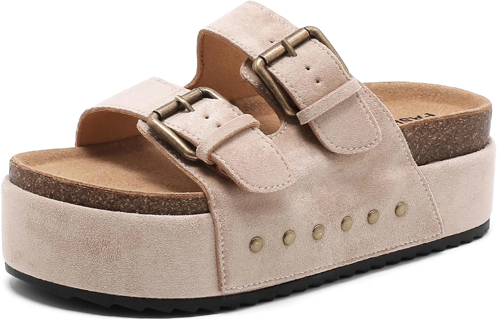 Foinledr Pantoletten Damen Mit Kork-Fußbett Bequeme Clogs Sandalen Plateau Verstellbarem Riemen Schlappen Sommer rutschfest Dicken Sohle Hausschuhe Doppelte Schnalle Lässige Latschen