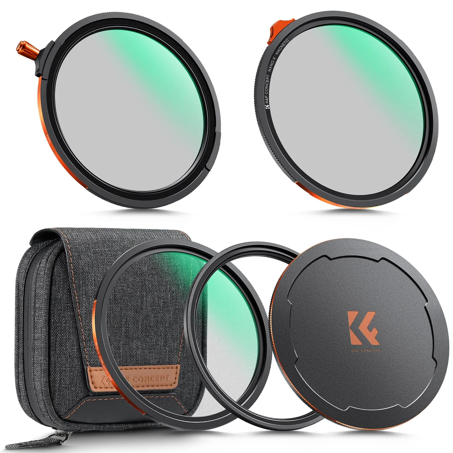 K&F CONCEPT Magnetic Filter Set 67mm Magnetisches Schnellwechsel System Quick Swap System Polfilter(CPL), ND2-ND32, Black Mist 1/4 mit Magnetischer Adapterring und Objektivdeckel, Filtertasche