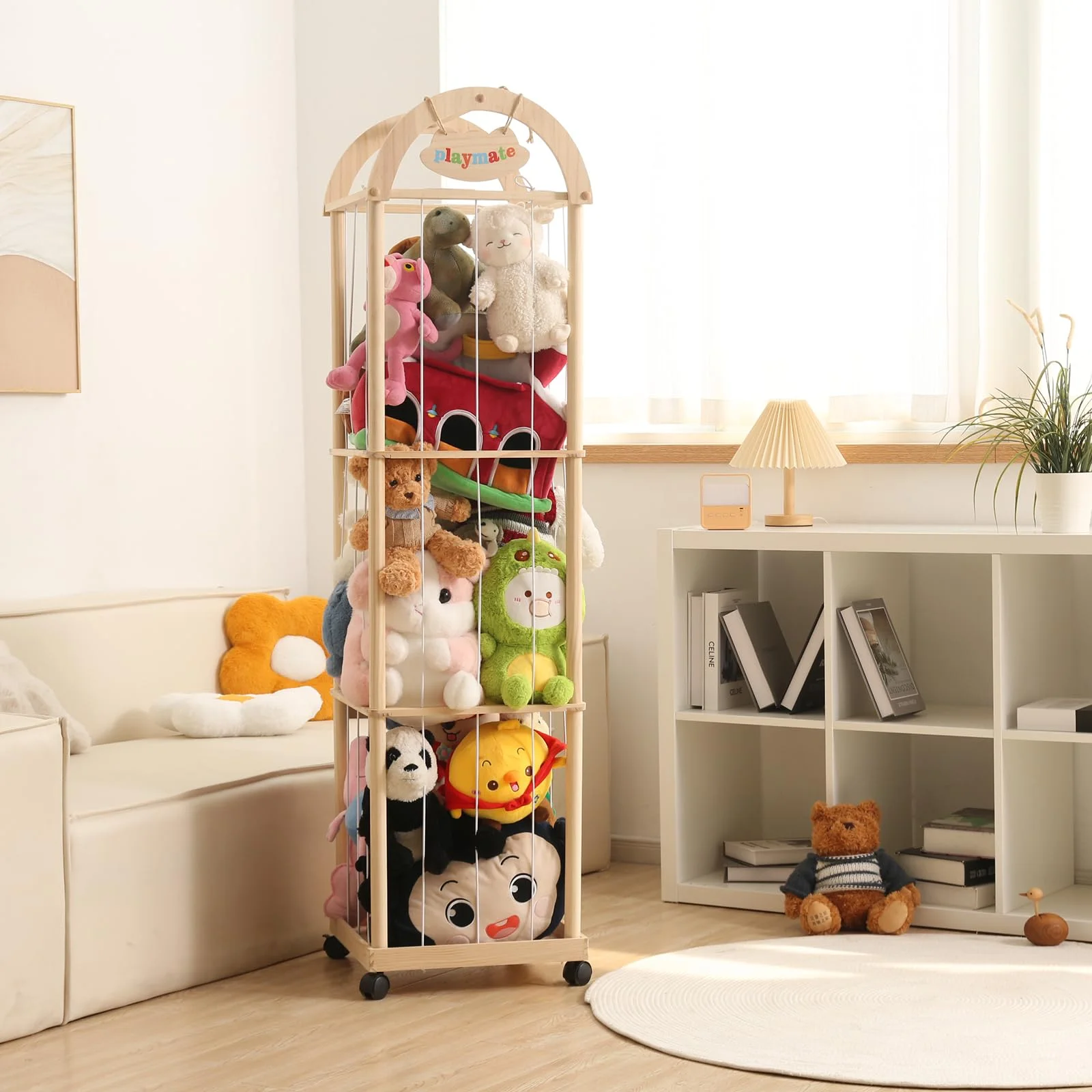 Quewoll Großer Stofftier-Organizer, 155 cm hoch, Premium-Holz-Zoo-Spielzeughalter für Kleinkinder, Spielzimmer und Schlafzimmer
