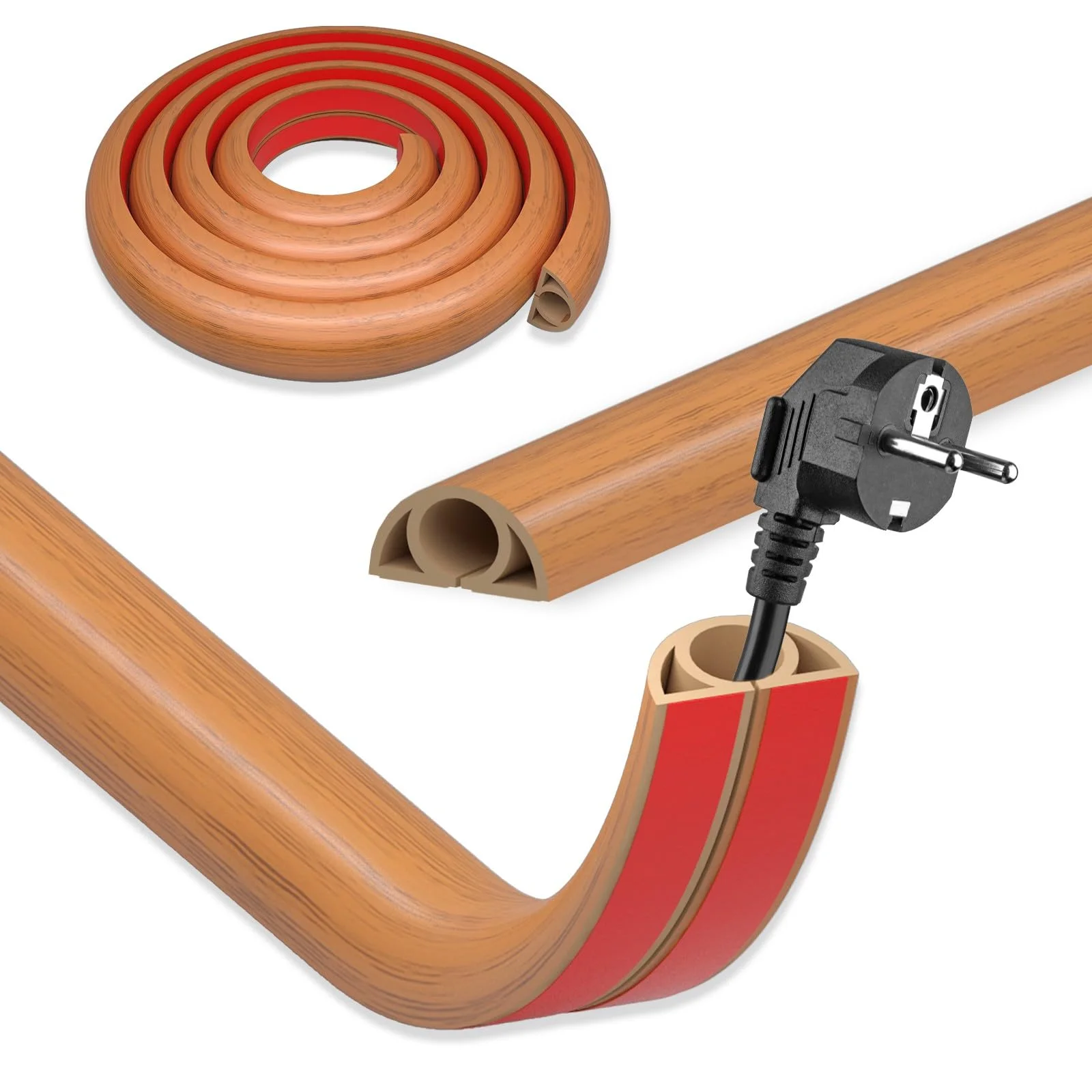 DIKARIYA Kabelkanal Holzoptik Selbstklebend, 2CMx1M Flexible Klein Kabelkanal Boden PVC Kabelbrücke Fussboden Bodenkabelschutz Aussenbereich Wetterfest Kabelabdeckung zum Büro, Konzert, Haus, Schule