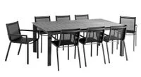 9tlg. Esstisch-Set ausziehbar mit 8 Stühlen aus Aluminium, ca. 200/300 x 110 cm - Dunkelgrau