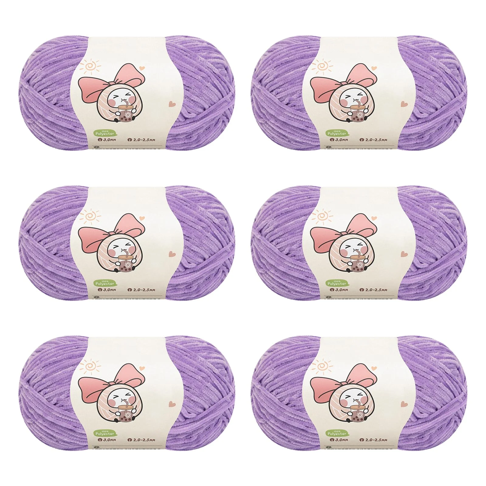 Aeelike Feines Chenille Babywolle zum Stricken, 6×50g Warme Flauschige Wolle zum Häkeln, Warme Chenille-wolle Set, 2,5mm Chenille Häkelgarn für Amigurumi Puppen, Decken, Schals, Lila