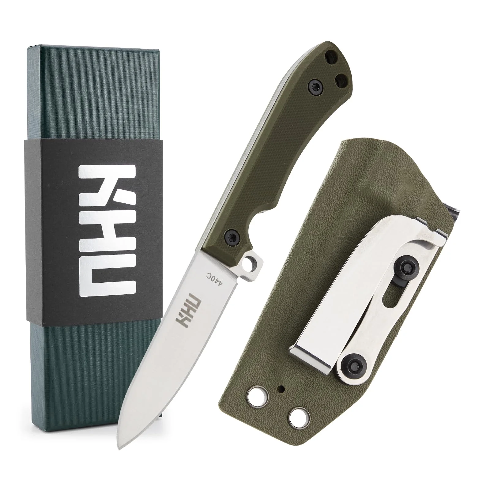 KHU Mini messer Outdoor Messer Jagdmesser Feststehende Klinge Survival Messer Bushcraft Messer - 440C Stahl, G10-Griff - Outdoor Jagd Camping - Mit Kydex Scheide (25A-New)