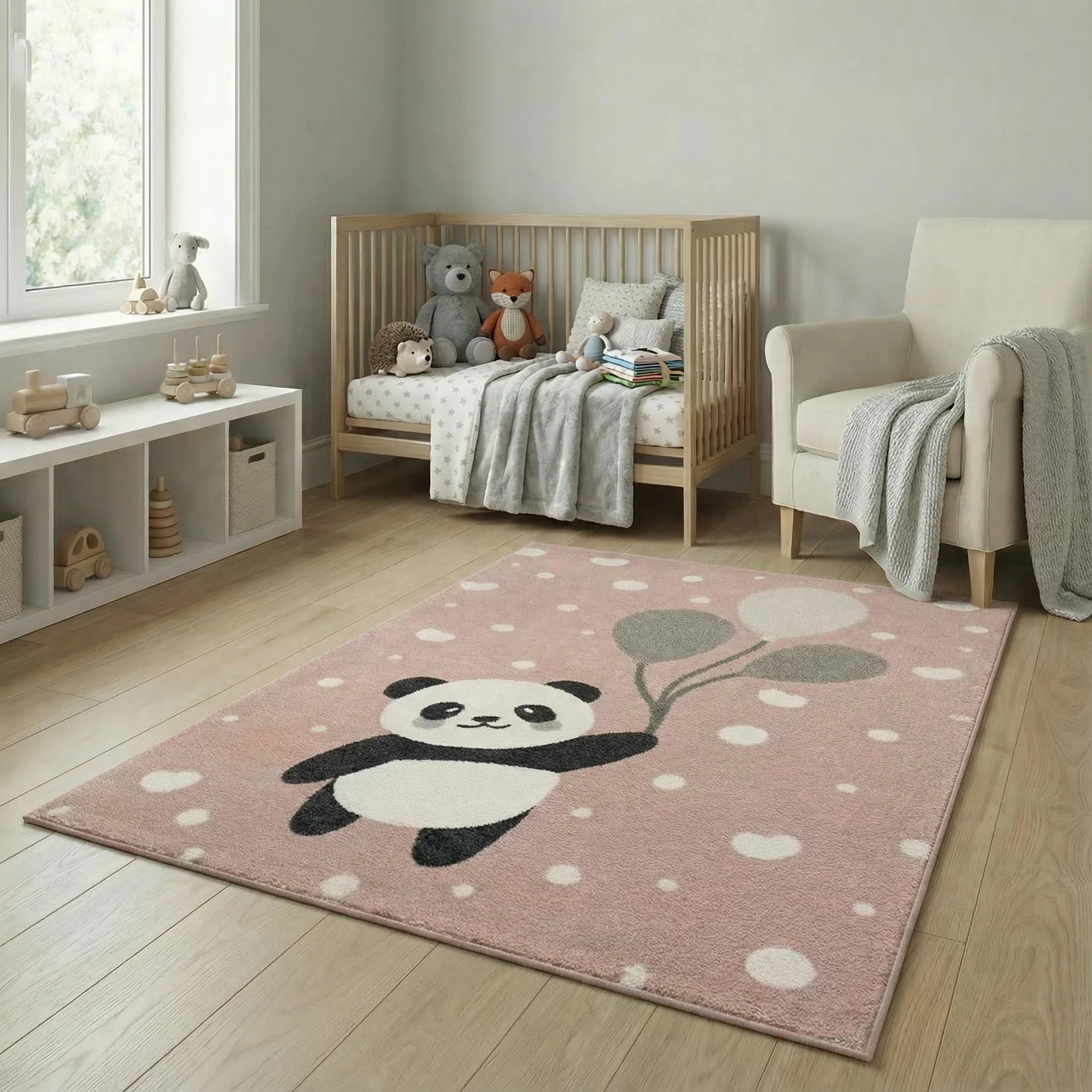 Jimri Teppich Kinderzimmer - Teppiche für Kinderzimmer, Kinderteppich, Kinderteppich Mädchen, Bär, Panda, (Hellrosa, Größe: 120x170 cm)