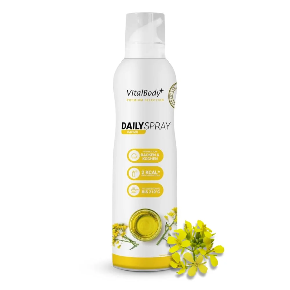 VitalBody+ DailySpray, Rapsölspray zum Braten, Grillen & Backen, 800 Portionen, 2 kcal pro Sprühstoß, ideal zum Abnehmen, Non-Stick Cooking Spray, Trennspray, zertifiziert & laborgeprüft