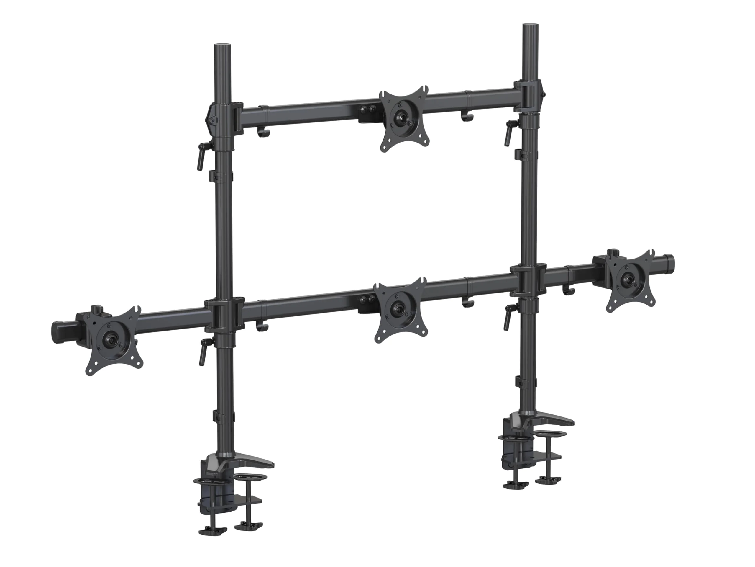 HFTEK - Tischhalterung für 4 Monitore Oben 15-49 Zoll, 12Kg, unten 15-27 Zoll, 8kg, mit beweglichen Armen Höhenverstellbar Neigbar Schwenkbar Drehbar VESA 75 100 - MS424C-80N- Individuell umrüstbar