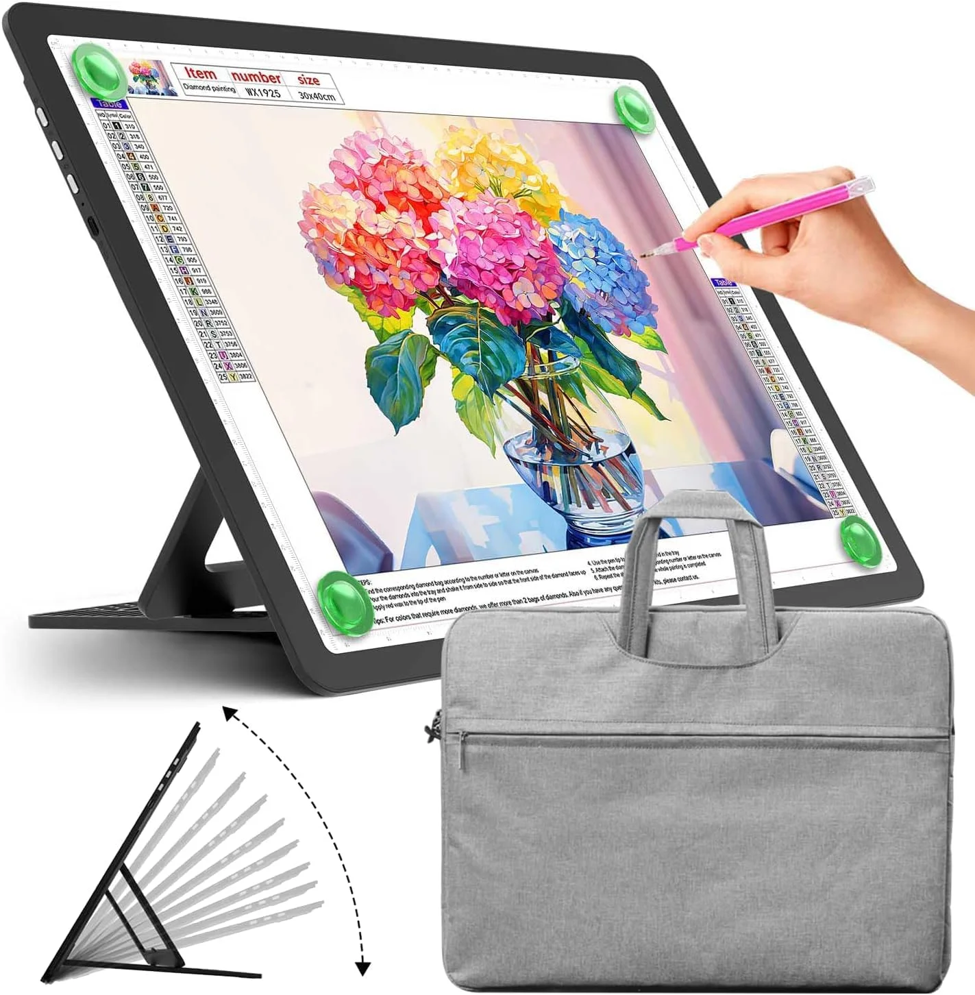 Zocelight wiederaufladbares A4 Leuchttisch mit integriertem Ständer & Tasche, Superheller magnetischer light box mit physischen Tasten,Lichtkasten für diamond painting, Leuchtplatte für Skizzieren