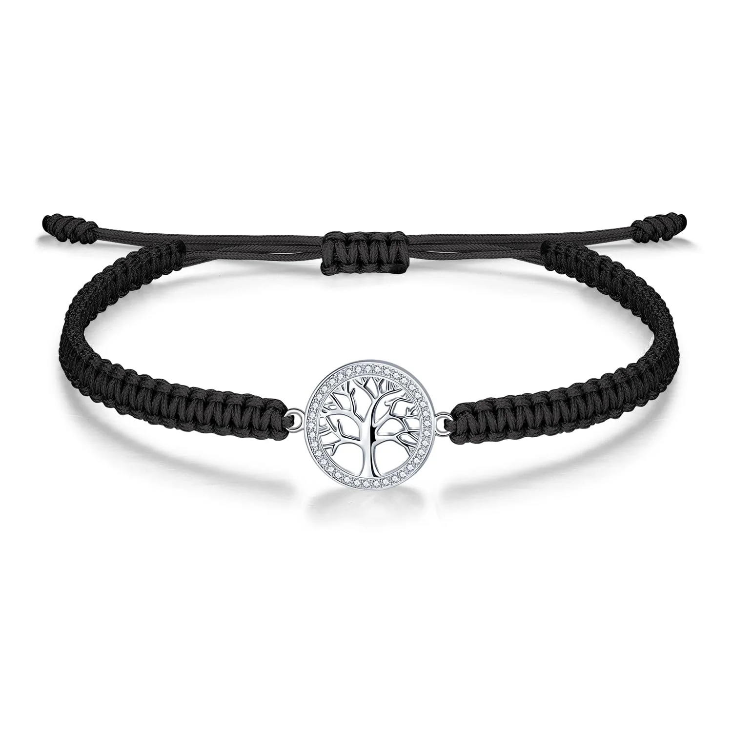 J.Endéar Damen Armband Silber 925 Handgeflochten, Lebensbaum Böser Blick Glück Schnur Armband, Viel Glück Schmuck Amulett Geschenk für Mädchen