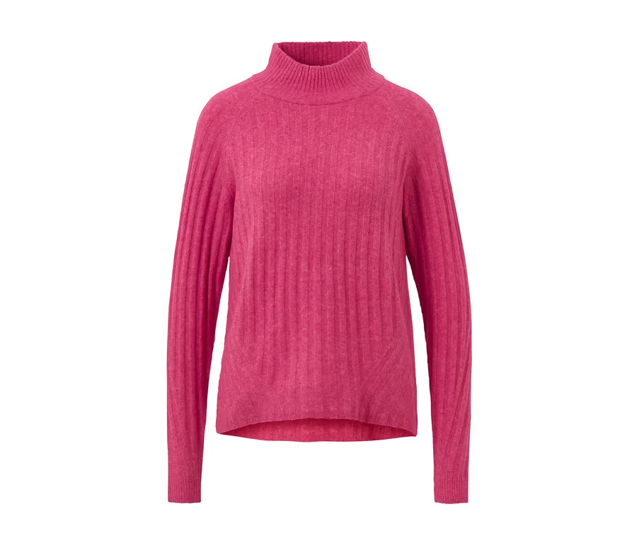 Gerippter Strickpullover mit Stehkragen
