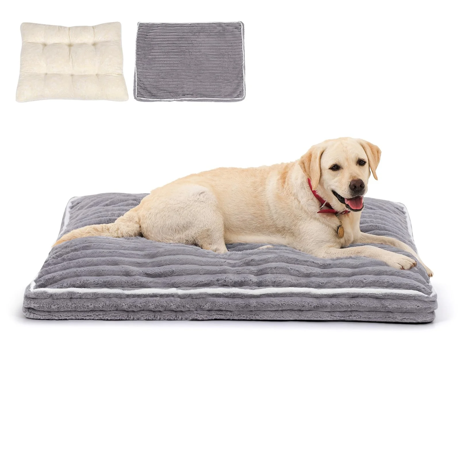 VoltaEcho Hundebett Grosse Hunde: Abnehmbare & waschbare Hundematte – Weicher Plüschstoff – rutschfeste Unterseite – Druckentlastende Stützmatte für erholsamen Schlaf von Hunden Grau 112 x 90 x 13cm