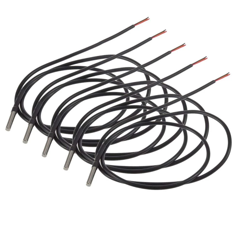 Aideepen 5 Stuck Temperatursensor, 2m Kabel Wasserdicht Temperaturfühler digitaler Edelstahl Temperatursensor Genaue Ablesung Temperatur -55 °C bis + 125 °C