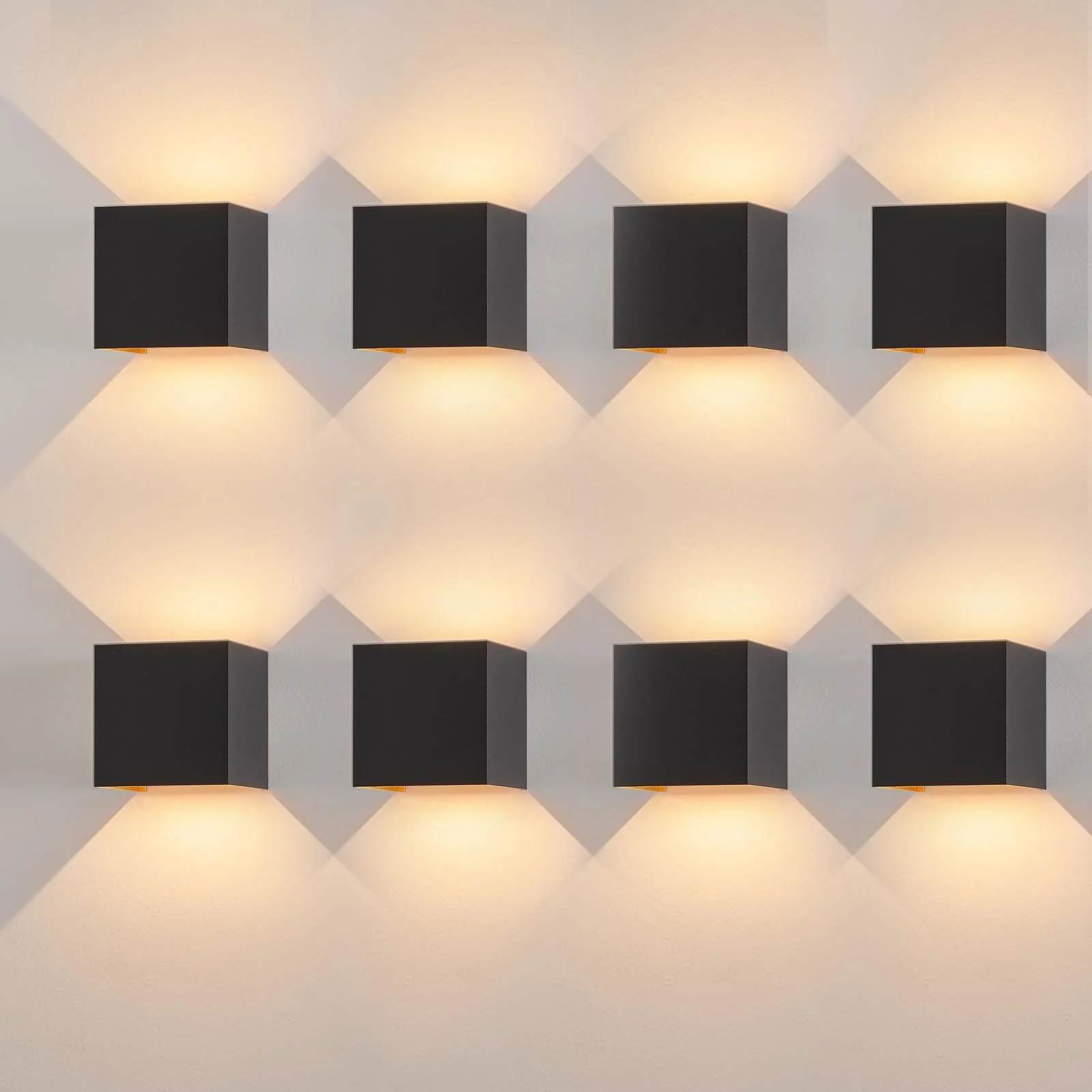 Kowanie Wandleuchte Aussen LED Wandlampe innen: 8er Set Außenwandleuchten Schwarz Gold Up Down Außenlampe Wand 5W IP65 Wasserdicht Wandbeleuchtung einstellbar 3000K Außenleuchte für Huaswand Garten