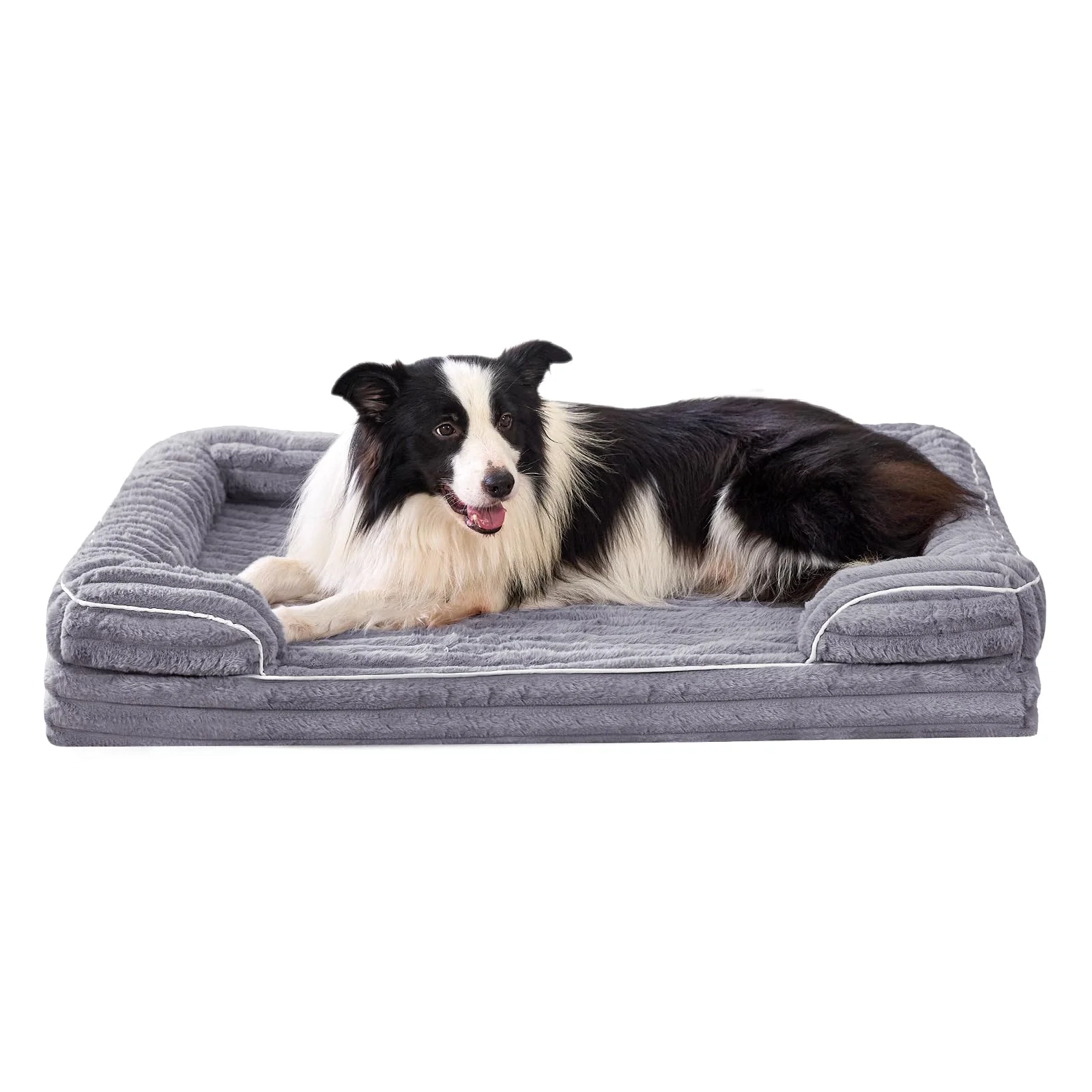 VoltaEcho Orthopädisches Hundebett mittel: Abnehmbares & waschbares Hundesofa – Weicher Plüschstoff – Wasserdichtes Innenfutter – rutschfeste Unterseite Grau (90 x 60 x 17 cm)