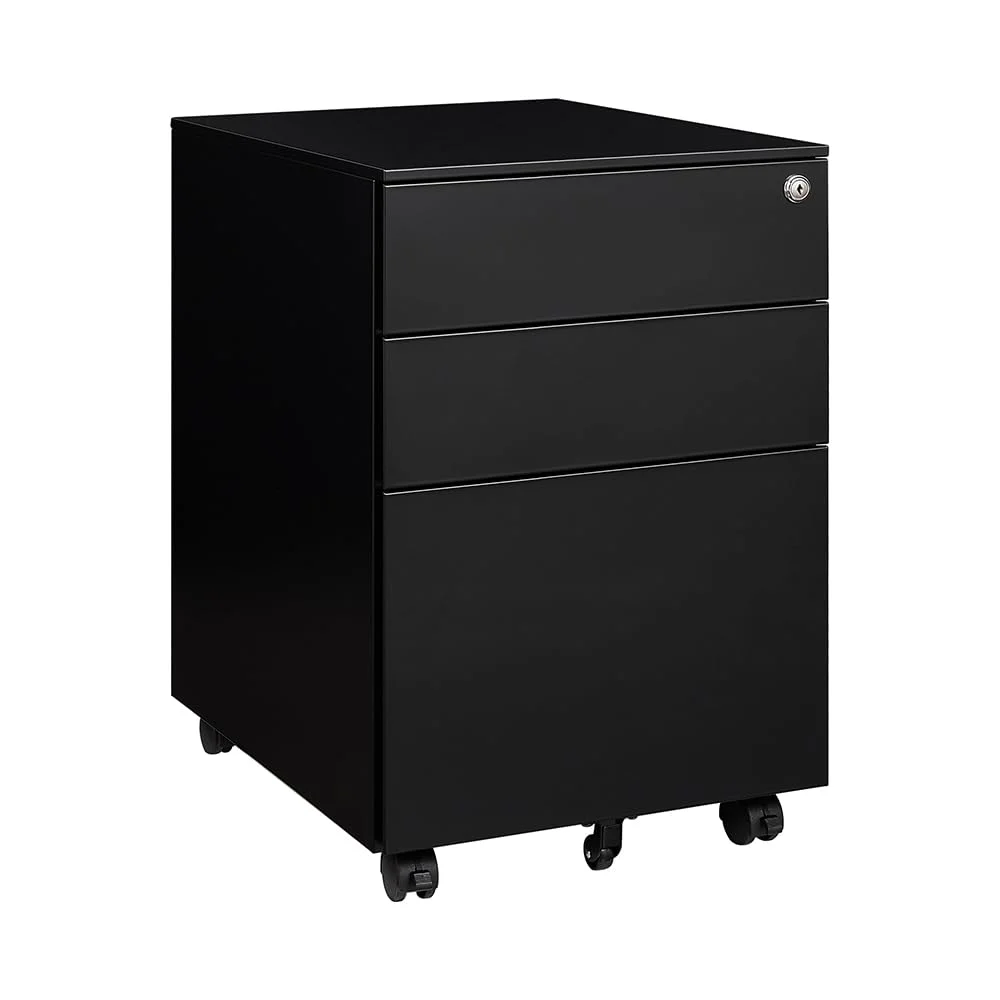 Sightlife Rollcontainer mit 3 Schubladen, Abschließbar Schublade unter Schreibtisch Container Schreibtischschrank Hängeregisterschrank Unterschrank Schubladenschrank Metall Bürocontainer(Schwarz)