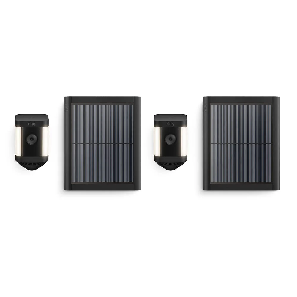 Ring Spotlight Cam Plus Solar | 1080p-HD-Video, Gegensprechfunktion, Nachtsicht in Farbe, LED-Spotlights, Sirene, Selbstinstallation | 2 Kameras