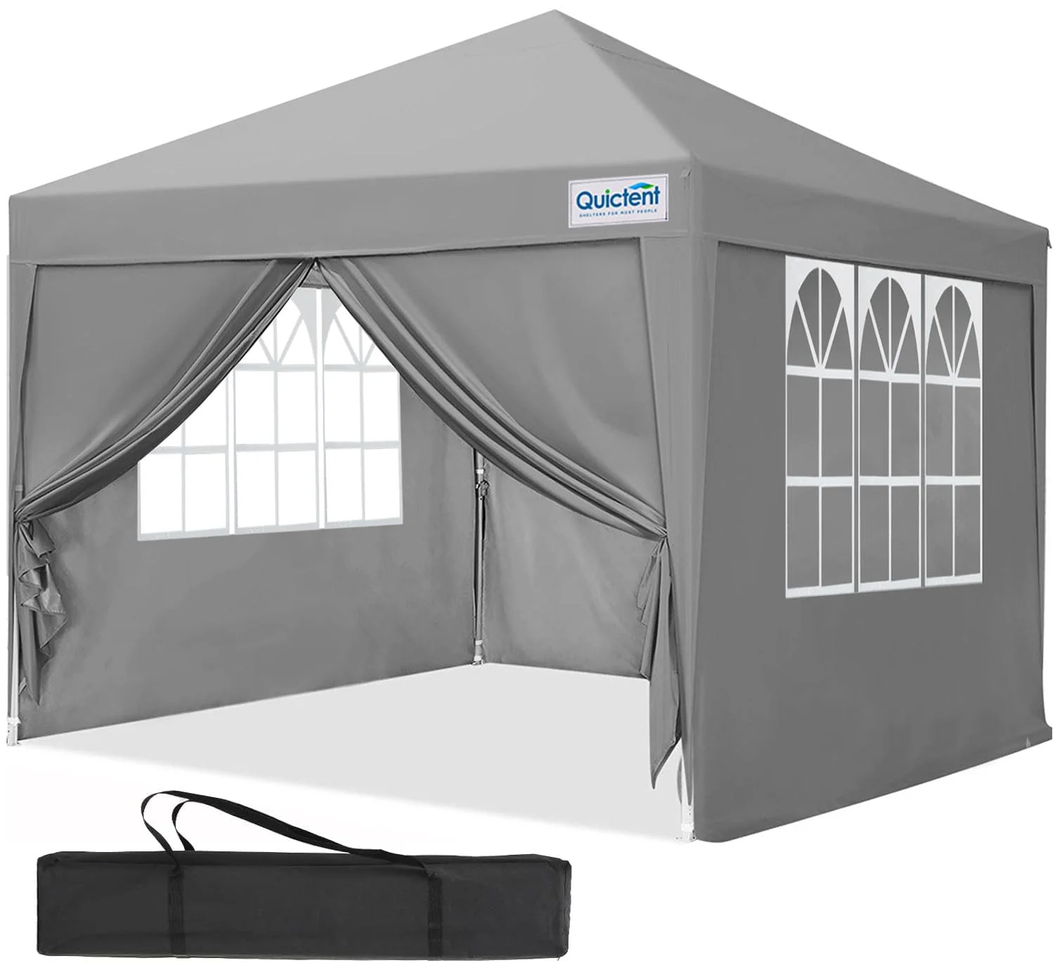 Quictent Pavillon 2.4x2.4m Faltpavillon mit 4 Seitenteilen, Wasserdicht Gartenpavillon,Partyzelt Gartenzelt für Fest und Flohmarkt Grau
