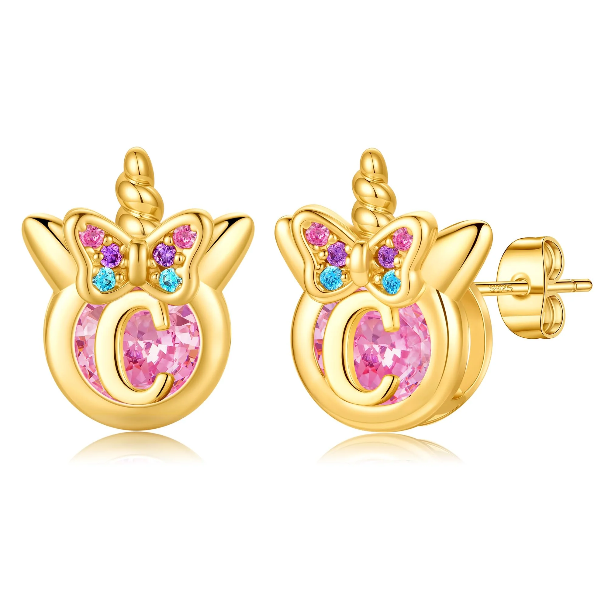 TINGN Einhorn Ohrringe für Mädchen Geschenke - Hypoallergene Bunte Regenbogen Rosa Zirkonia Buchstaben Ohrstecker Blumen Schmetterling Silber 925 Ohrringe Kinder Schmuck Geschenke für Mädchen Tochter