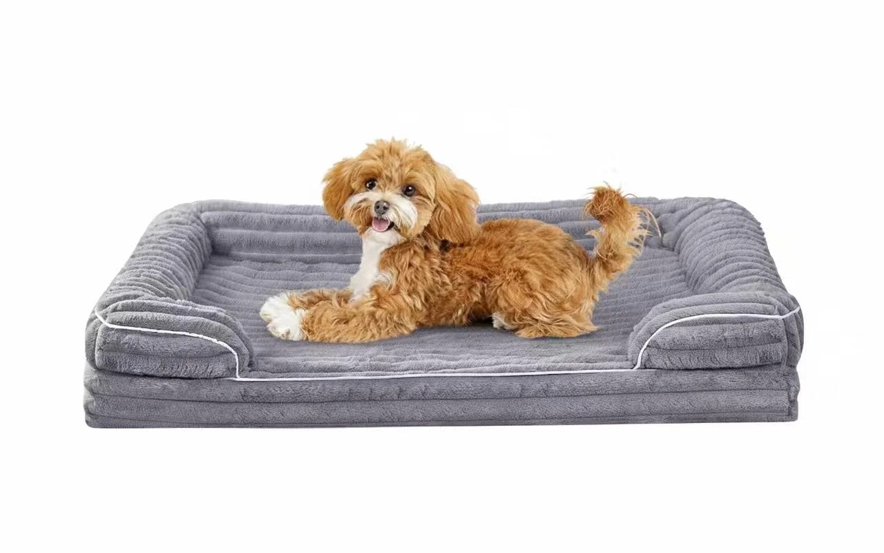 VoltaEcho Orthopädisches Hundebett mittel: Abnehmbares & waschbares Hundesofa – Weicher Plüschstoff – Wasserdichtes Innenfutter – rutschfeste Unterseite Grau (75 x 50 x 17 cm)