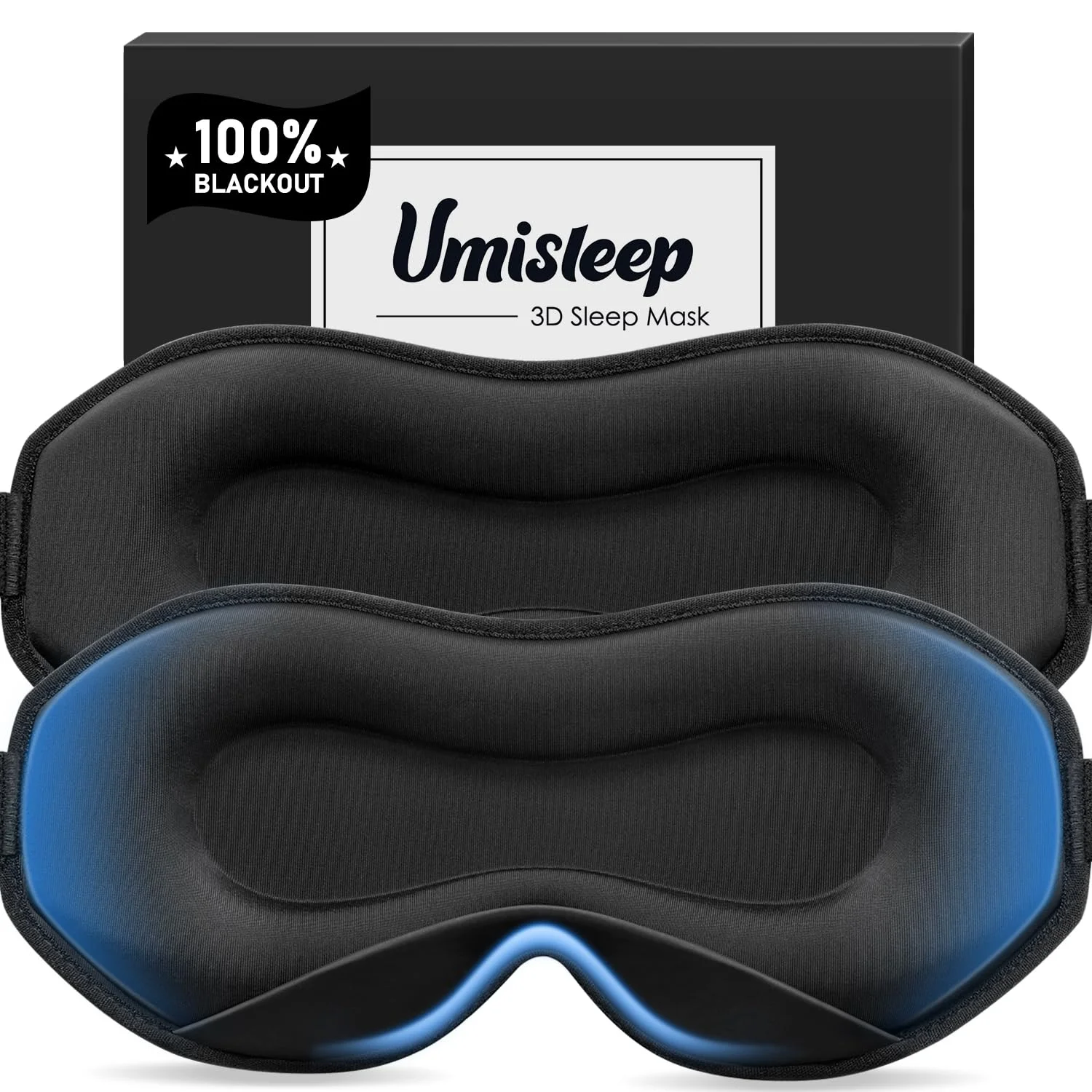 Umisleep 2er Pack Schlafmaske für Seitenschläfer, 100% lichtblockierende 3D-Schlafbrille für Frauen & Herren mit weicher & bequemer Passform und verstellbarem Band, ideal für Reise & Flugzeug