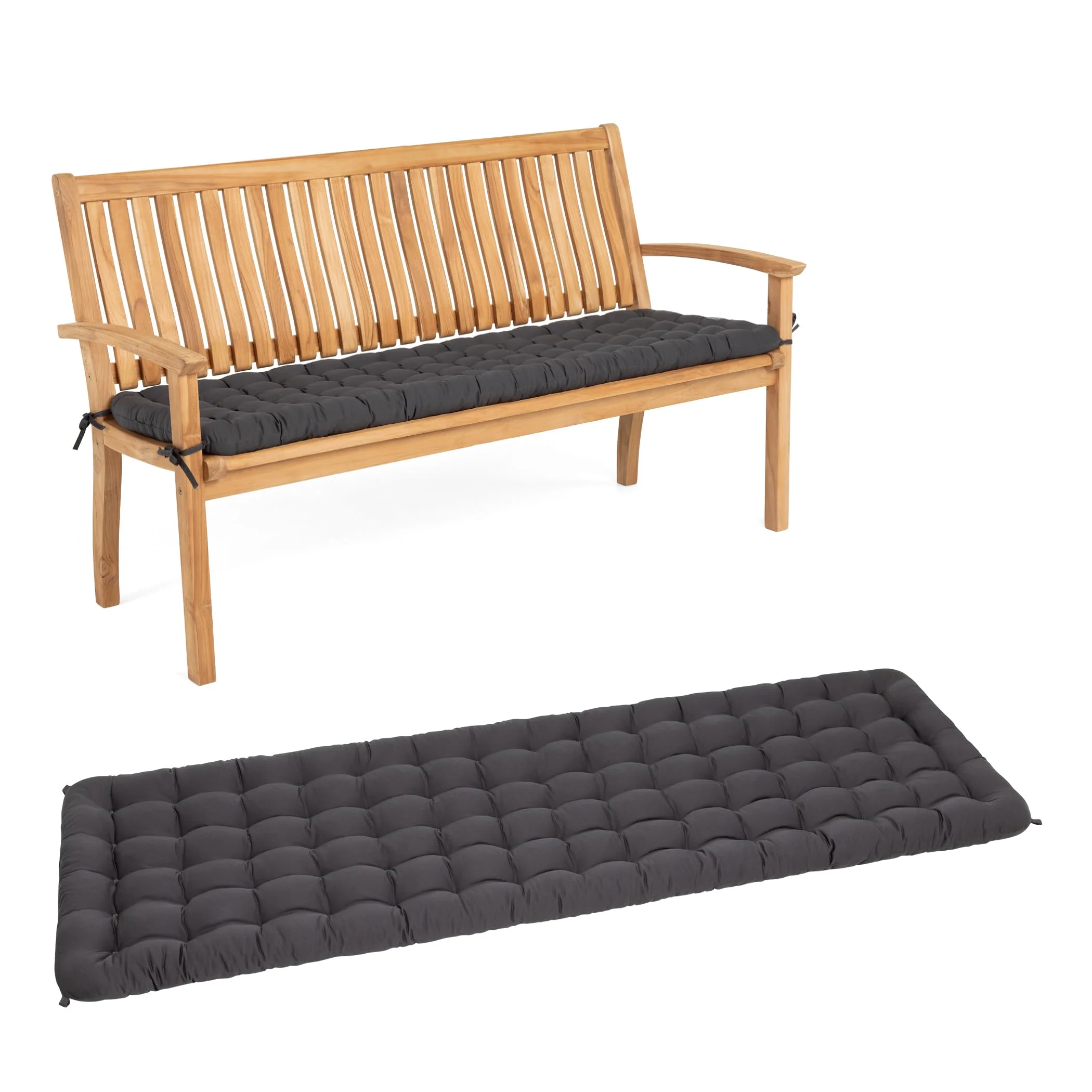 HAVE A SEAT Living - Gartenbank Auflage 150 cm - Bequeme Bankauflage Outdoor, 7 cm Dick - Waschbar bis 95°C, Orthopädisch, Wetterfest - Made in Germany (150x48 cm, Grau/Anthrazit)