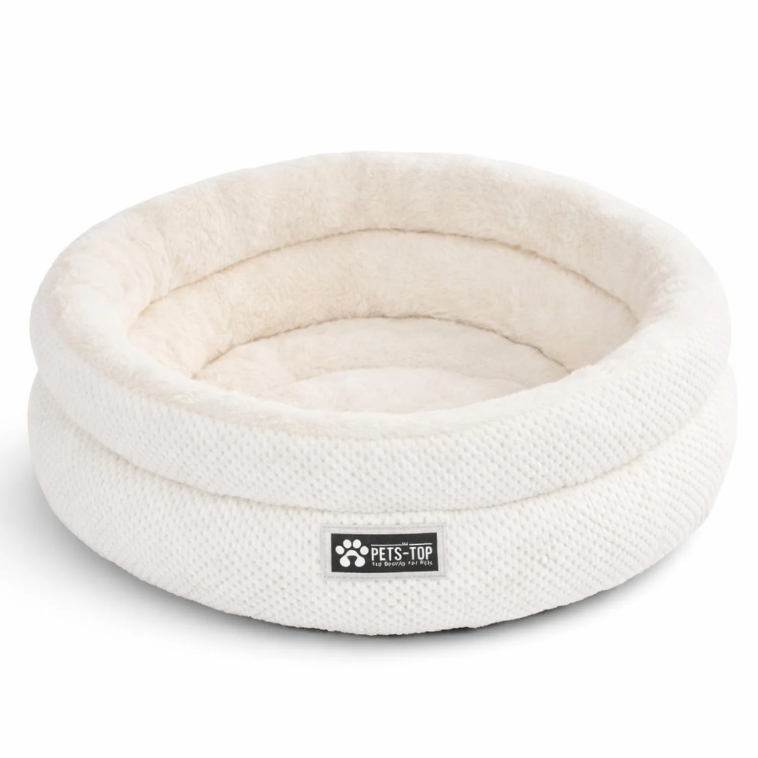 One PETS-TOP Katzenbett Rund Flauschig – Weiches Katzenkissen – Schlafplatz für Katze & Kleiner Hund – Waschbar, rutschfest (RoyalWeiß, 50cm)