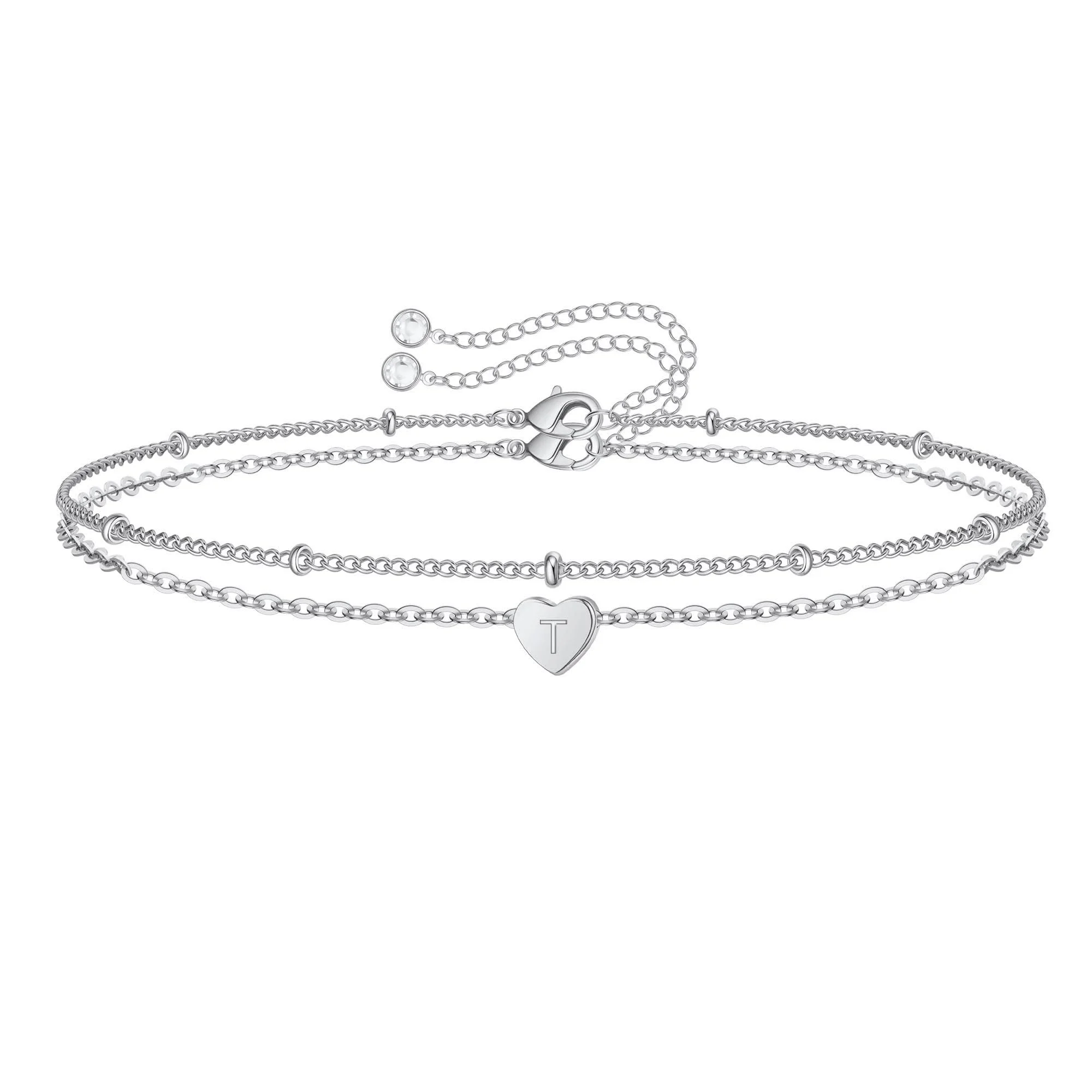 TINGN Gold Silber Herz Armband Damen, 14K Gold/Weißgold Vergoldet Buchstaben Armband Mädchen Herz Armbänder Schmuck Damen Jubiläum Geschenk Geburtstag Geschenke für Sie Frauen Freundin Mädchen