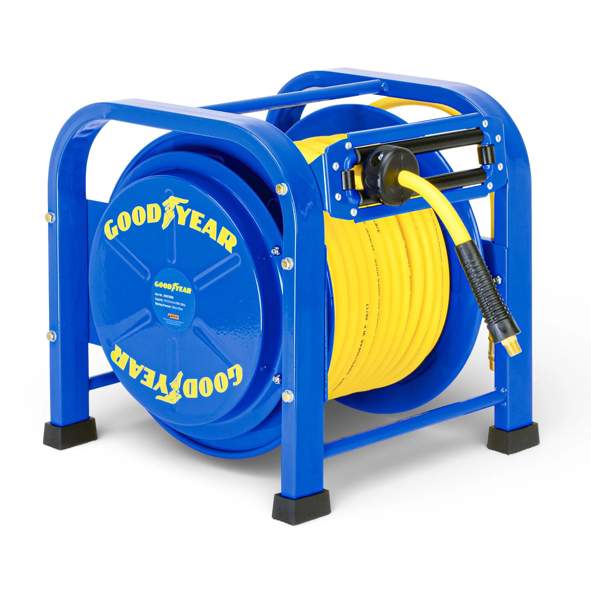 Goodyear Schlauchtrommel Pro Heavy Duty Federstahl Einziehbare Luftschlauchtrommel 30m (3/8 in. x 100 ft.) Angetrieben mit 2 Jahren Garantie