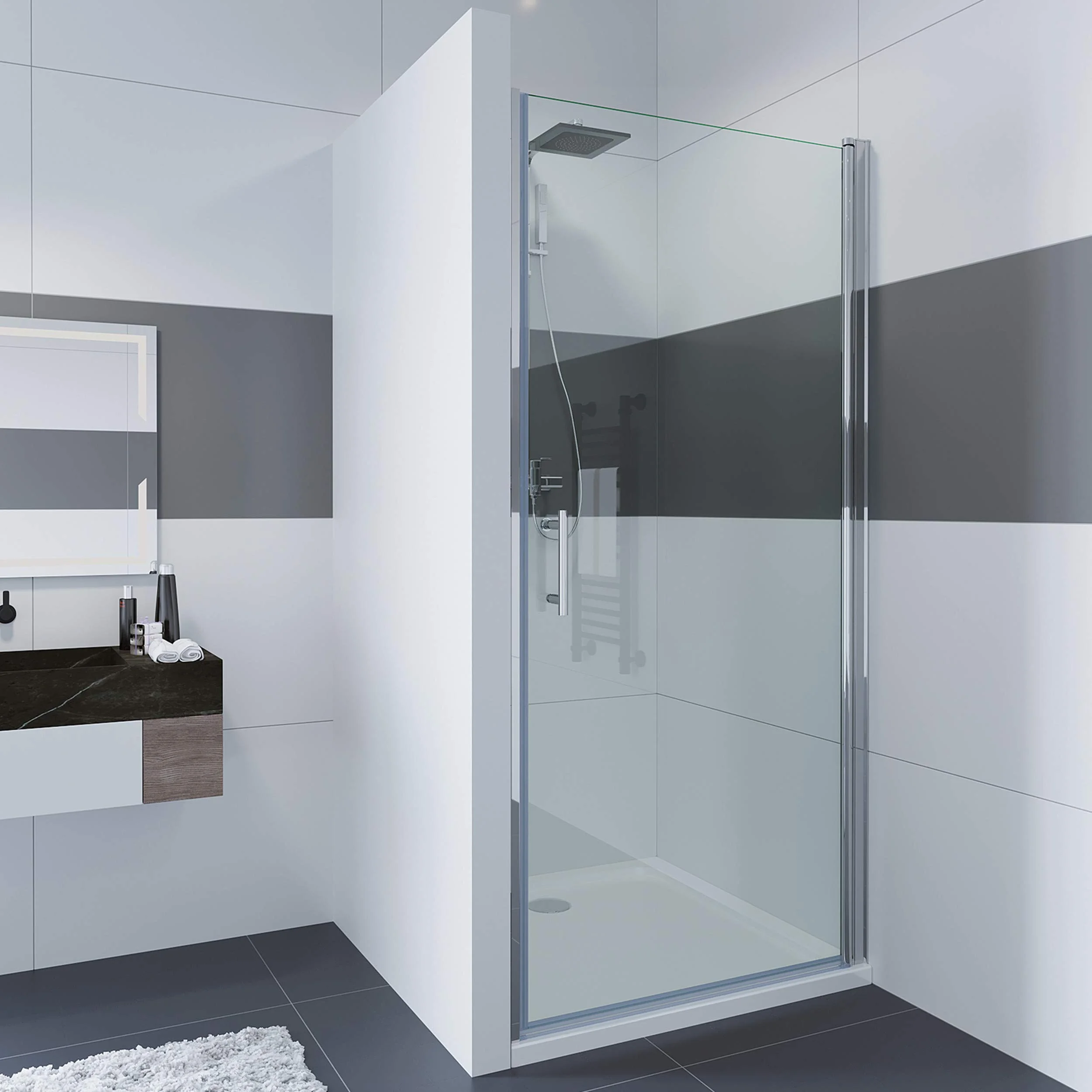 IMPTS Duschtür 100cm Pendeltür Dusche Nischentür Drehtür Einzeltür Duschabtrennung Glas Schwingtür Nische,195cm Höhe