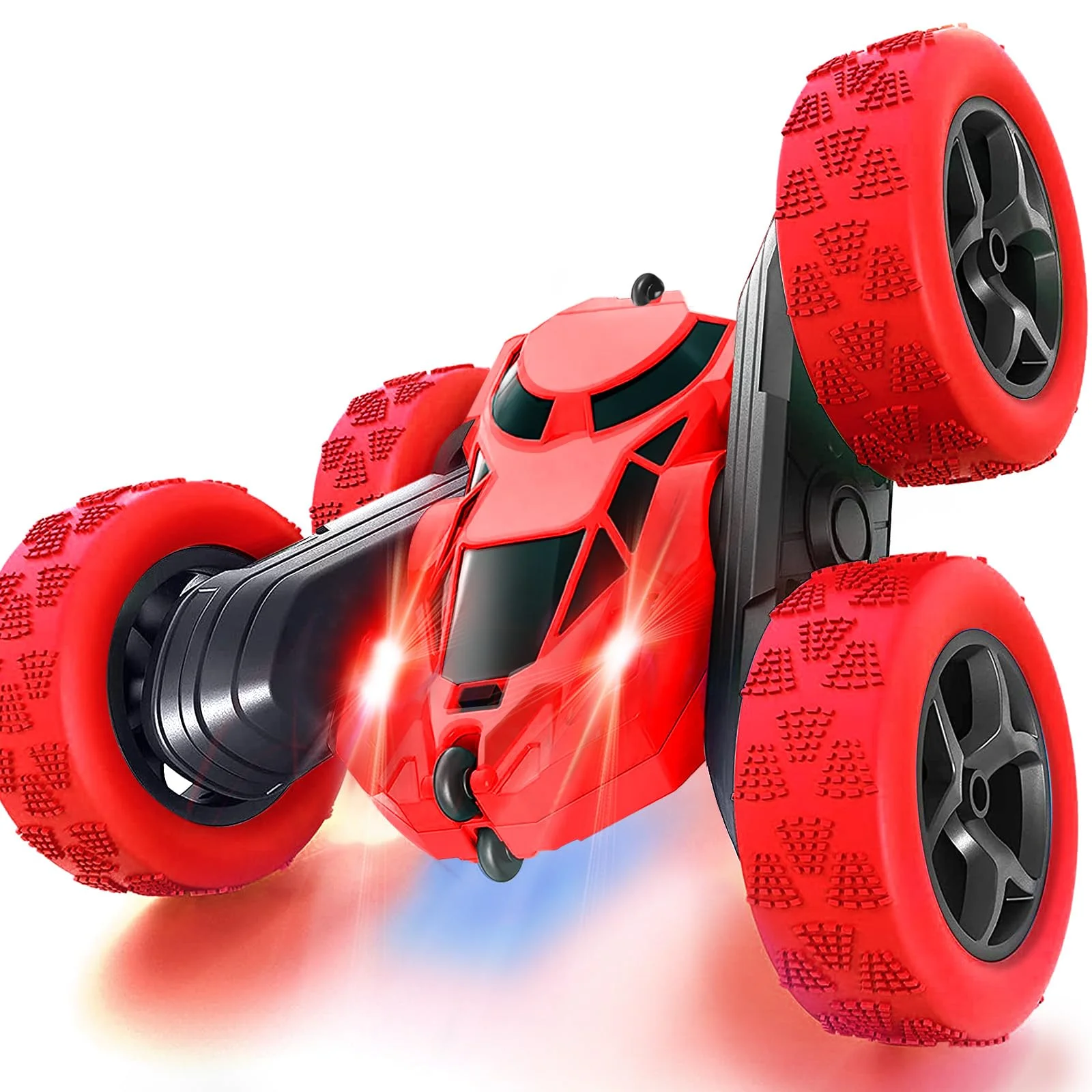 MidiVix Ferngesteuertes Auto, 90 Min Spielzeit, 2.4Ghz Doppelseitig 360° drehbare RC Stunt Crawler mit Scheinwerfern, 4WD Off Road Drift RC Auto Spielzeug Geschenke für Jungen 6-12 Rot