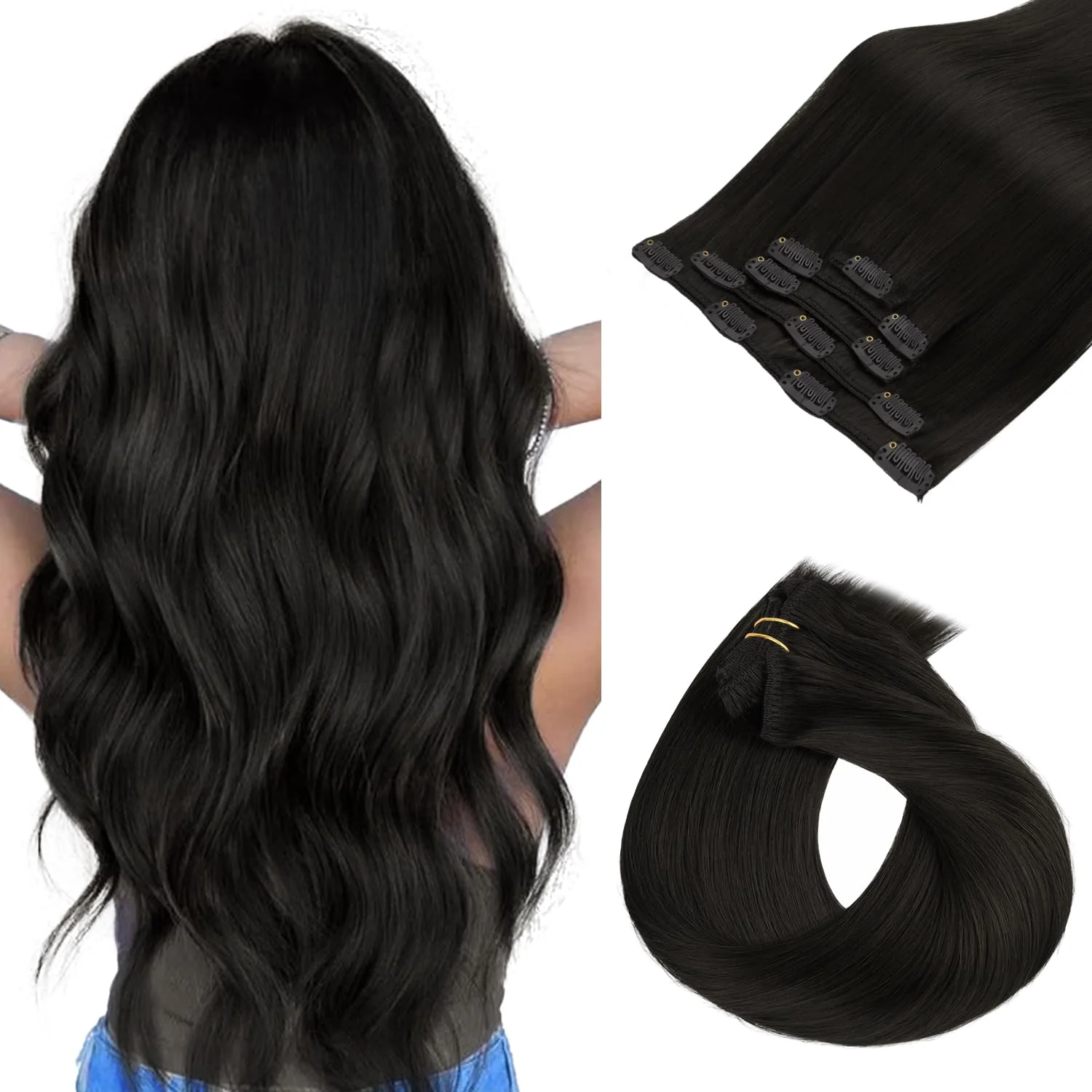 hotbanana Clip In Extensions Echthaar Natürliches Schwarz Unsichtbar Clips In Echthaar Extensions Günstig Haarverlängerung Echthaar Nahtlos Remy Hair Extensions 40cm 75g 5pcs