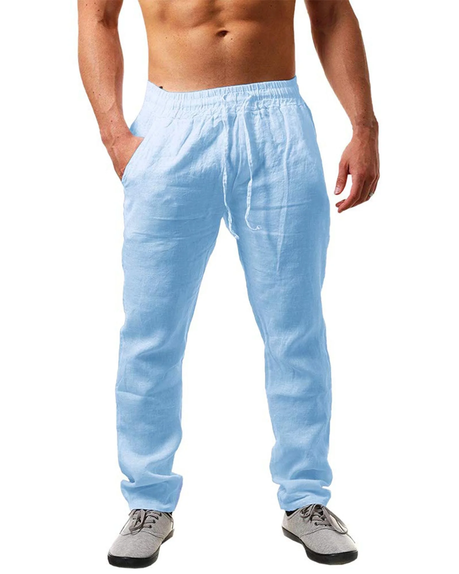 NEMXCE Leinenhose Herren Lang Leichte Sommerhose Herren Loose Fit Freizeithose mit Taschen Kordelzug für Urlaub Strand Yoga Alltag