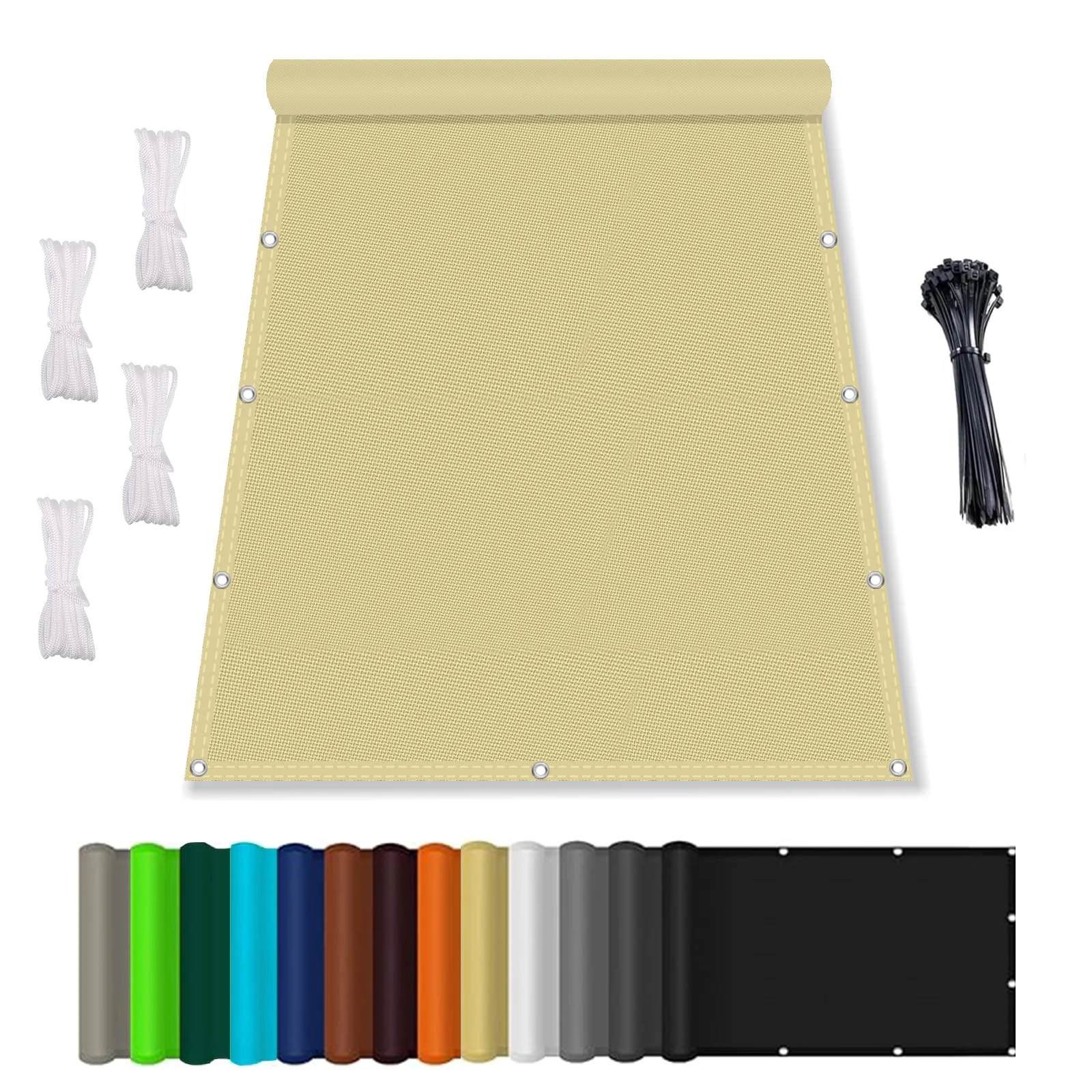 Sonnenschirm Segel, Balkonbespannung mit Seil, Sonnensegel Wasserdicht mit ösen, Wasserabweisend Imprägniert 95% Uv-Block, für Die überdachung Schwimmbad Sand Beige 3.5x4M