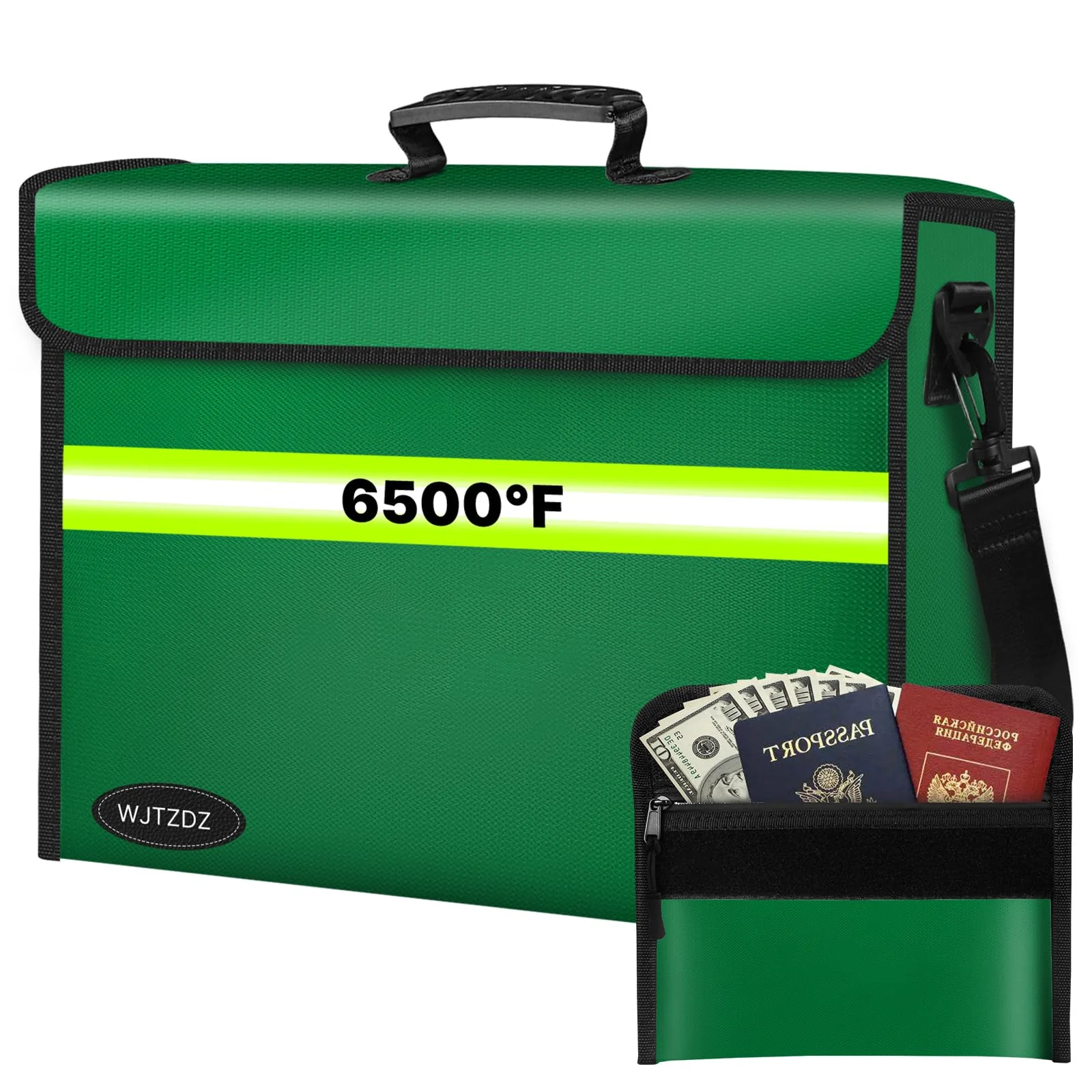 WJTZDZ 6500 °F Verbesserter Feuerfester Geldbeutel mit Wasserdichtem Reißverschluss für Bargeld,10 Schichten Wärmeisoliertes Material/Reflexstreifen