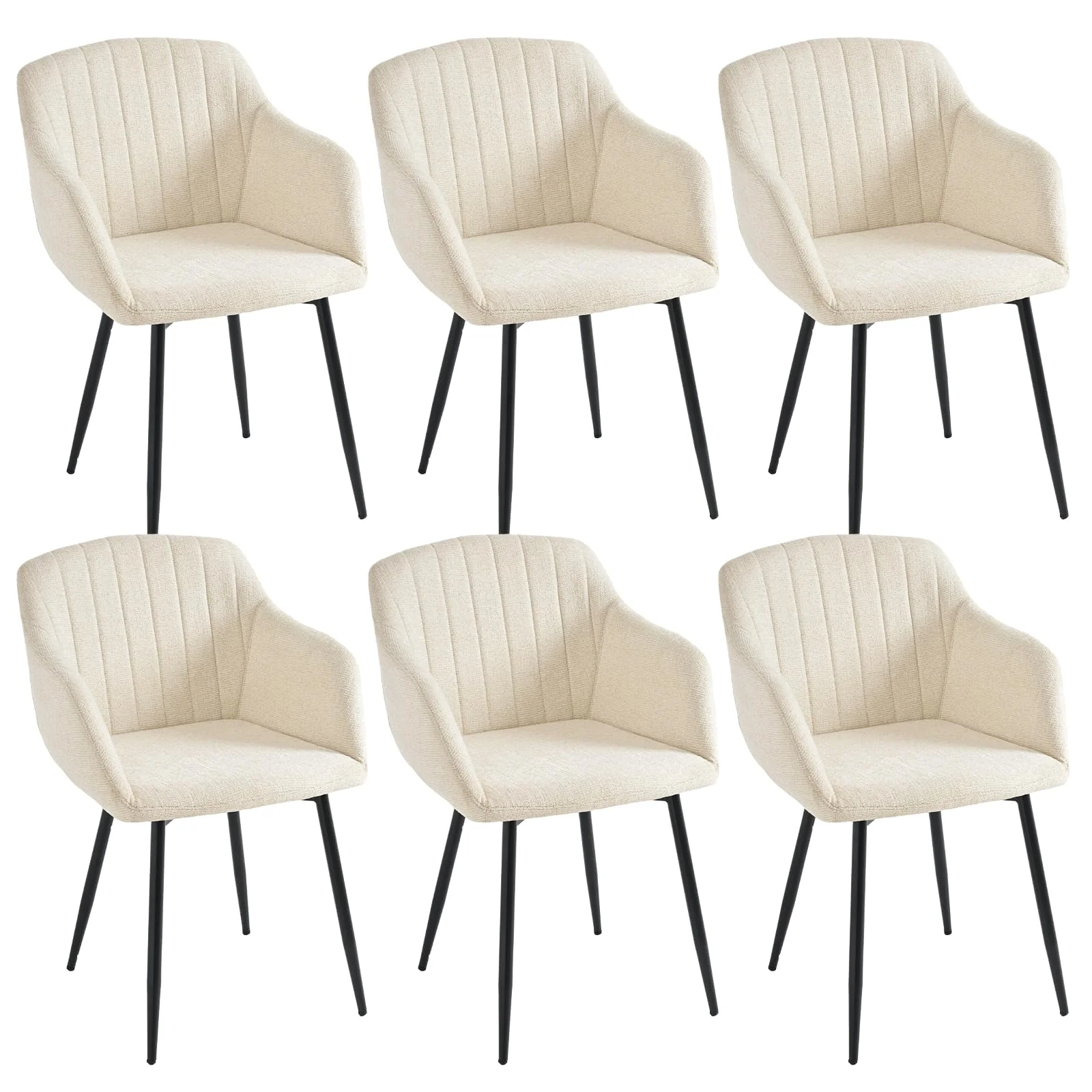 Goeurvant Esszimmerstühle 6er Set mit Armlehnen, Polsterstühle aus Chenille, Armlehnstühle, Küchenstühle mit Rückenlehne und Metallgestell für Esszimmer Wohnzimme, Cremeweiß