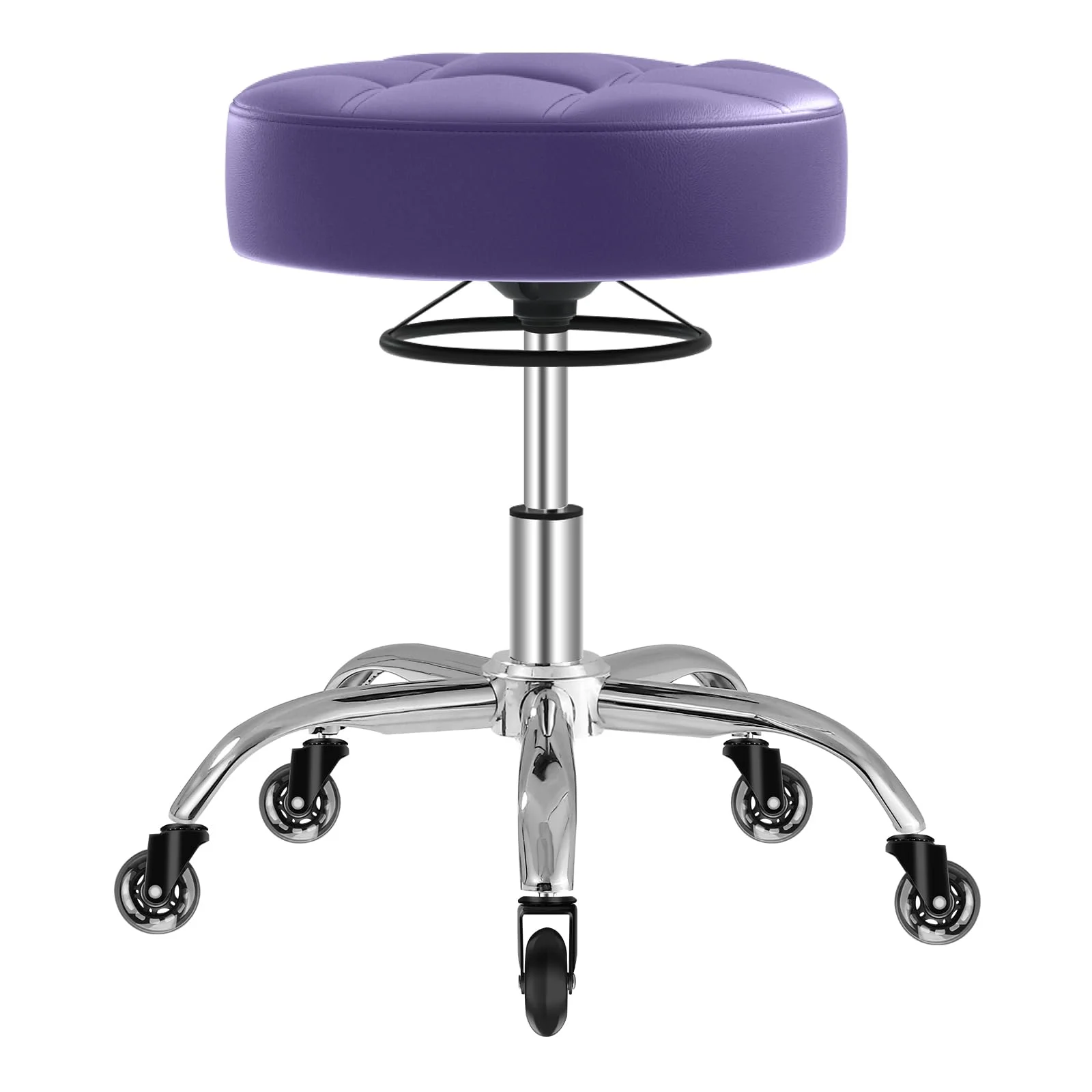 OUTMASTER Rollhocker，Hocker höhenverstellbar mit ringheber，Dicker Schaumstoff für weichen Komfort，Stuhl mit Rollen 360°，Arbeitshocker bis 180 kg belastbar， Drehhocker für Salon Spa und Haushalt(Lila)