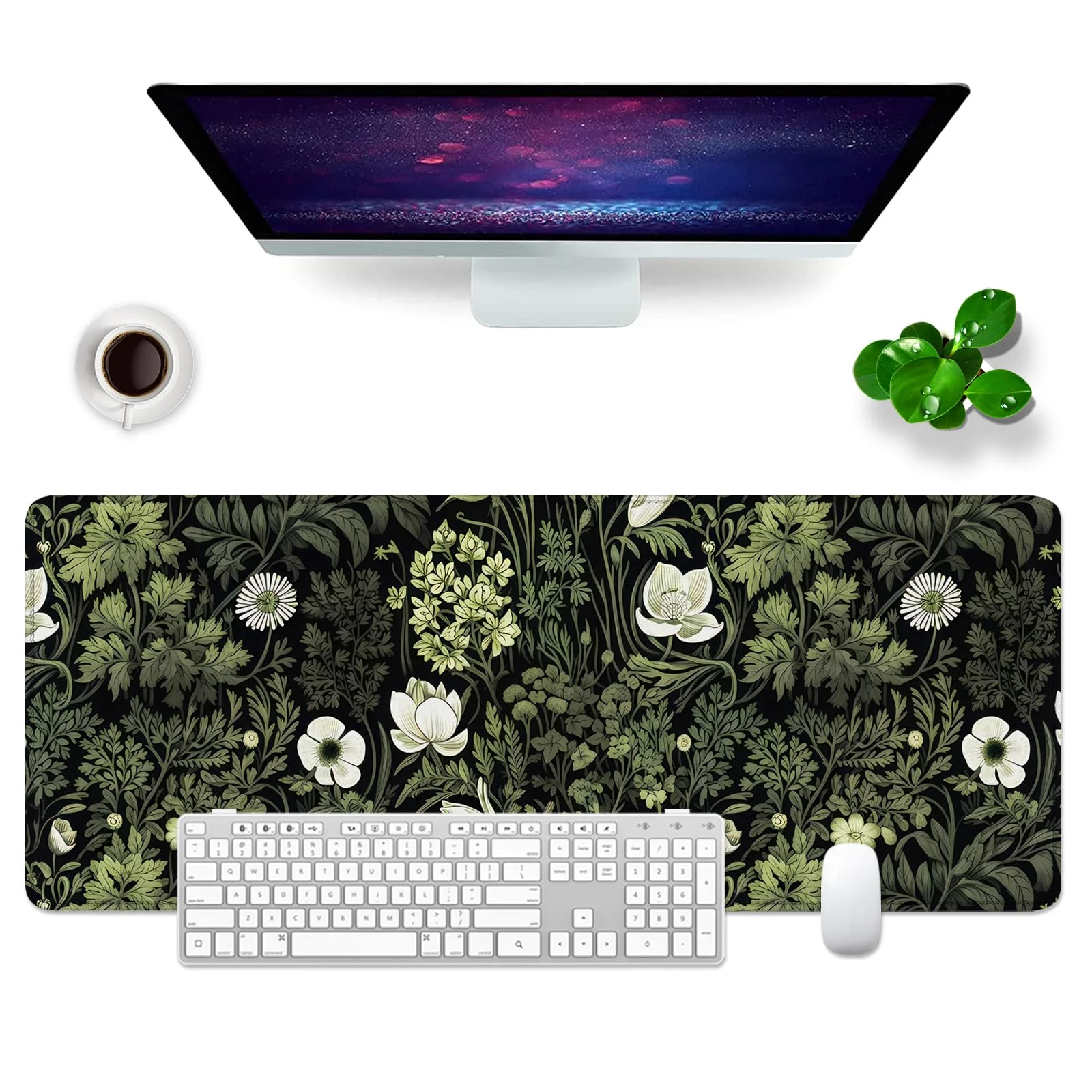 Mauspad Blumen Schreibtischunterlage Schwarz 80x30cm Mousepad XL Groß Mauspad, Computer PC Tastatur Mousepad Groß Desk Pad & Desk Mat XL (Blumen - 1)
