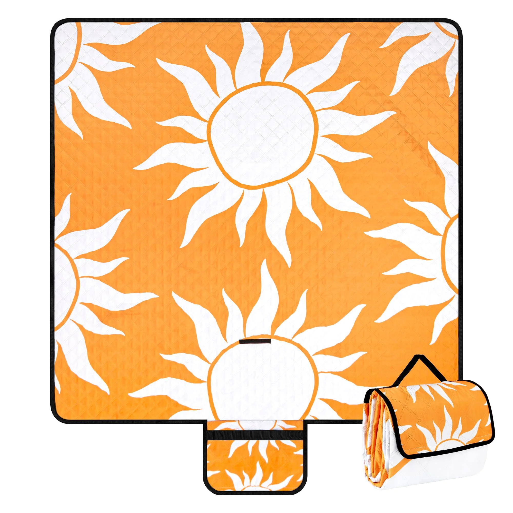 Picknickdecke 200x200 cm，XXL Stranddecke wasserdicht sandfrei, faltbare Strandmatte aus Dreischichtige Struktur waschbarem Polyester–Tragbar für Camping, Strand, Park, Reisen und Rasen–Sunrise Design
