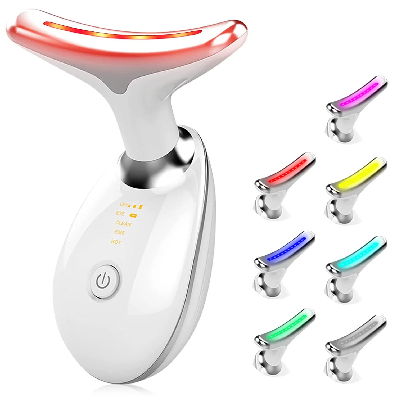 CooBES Elektrisches Gesichtsmassagegerät Anti-Falten,Hals Gesichtsstraffungsgerät,Face Gegen Falten Beauty Meter,EMS Gesichtspflegegerät Anti-Falten Gerät für Damen (7 Farbige LED-Modi-Weiß)