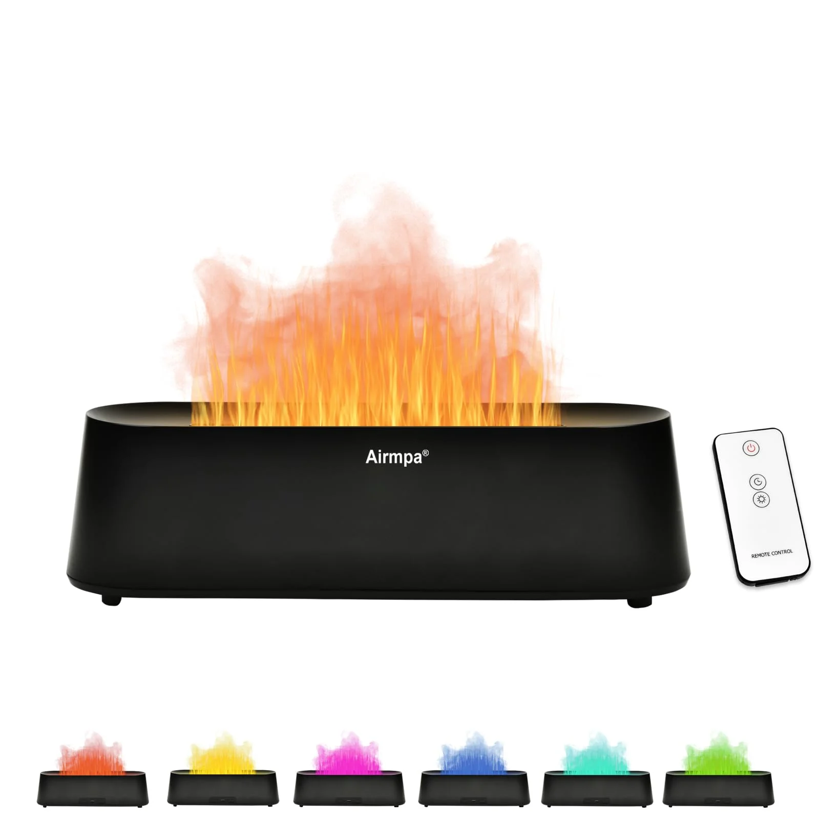 Airmpa Aroma Diffuser 250ML, Aroma Diffuser Mit Flammen Effekt, Licht mit 7 Farbwechseln, Diffusor für ätherische Öle,luftbefeuchter, Kann im Schlafzimmer, Büro, Yoga verwendet Werden (Schwarz)